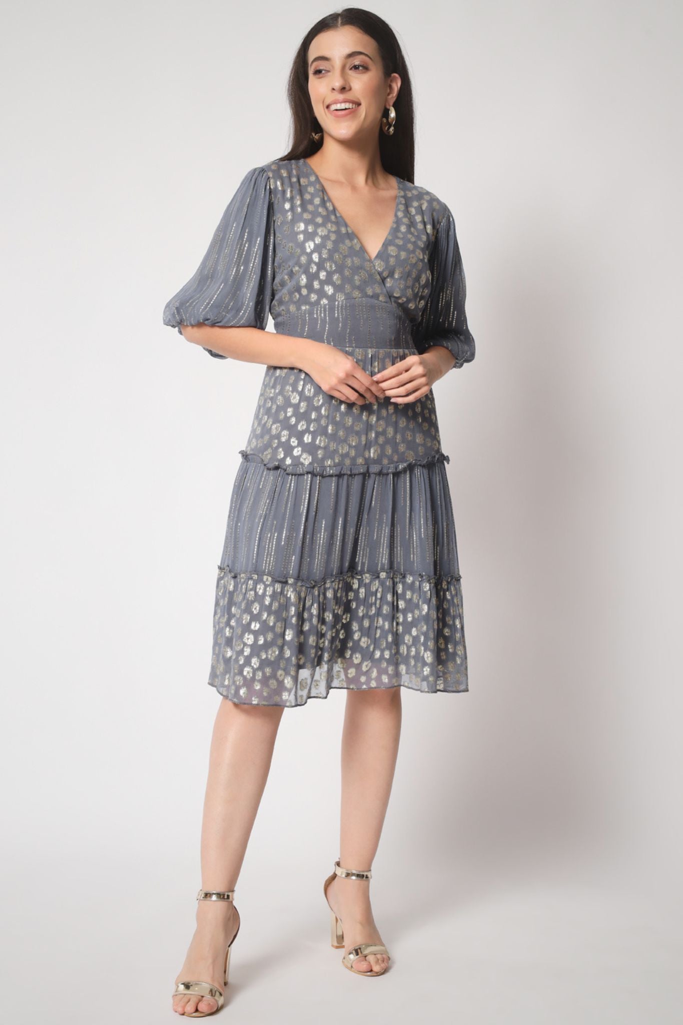 Grey Gold Lurex Tier Dress