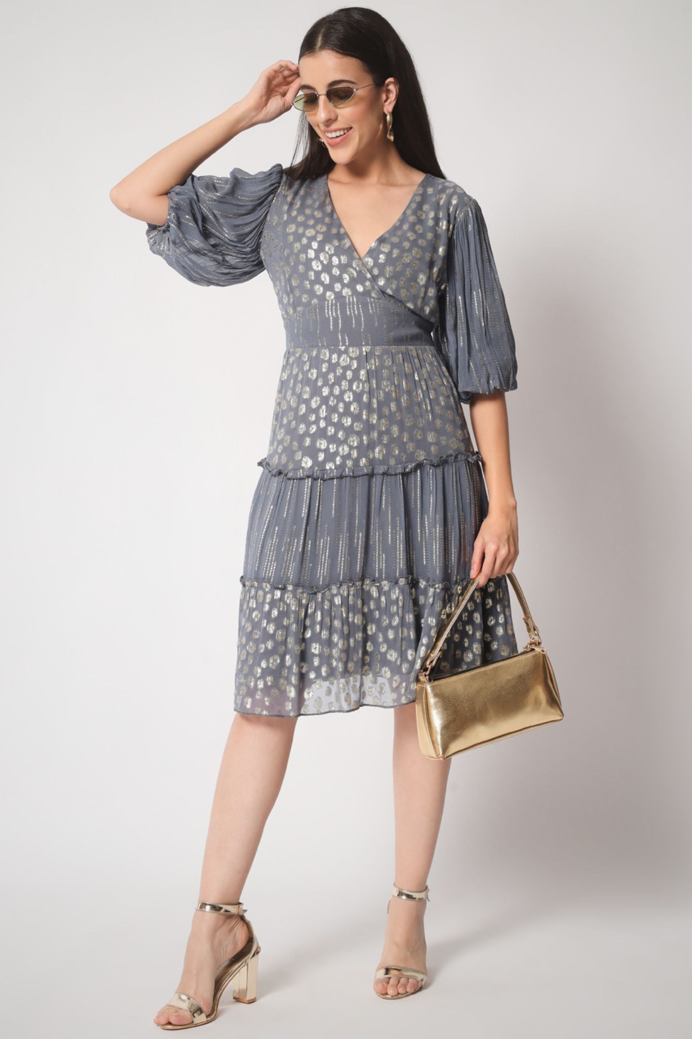 Grey Gold Lurex Tier Dress