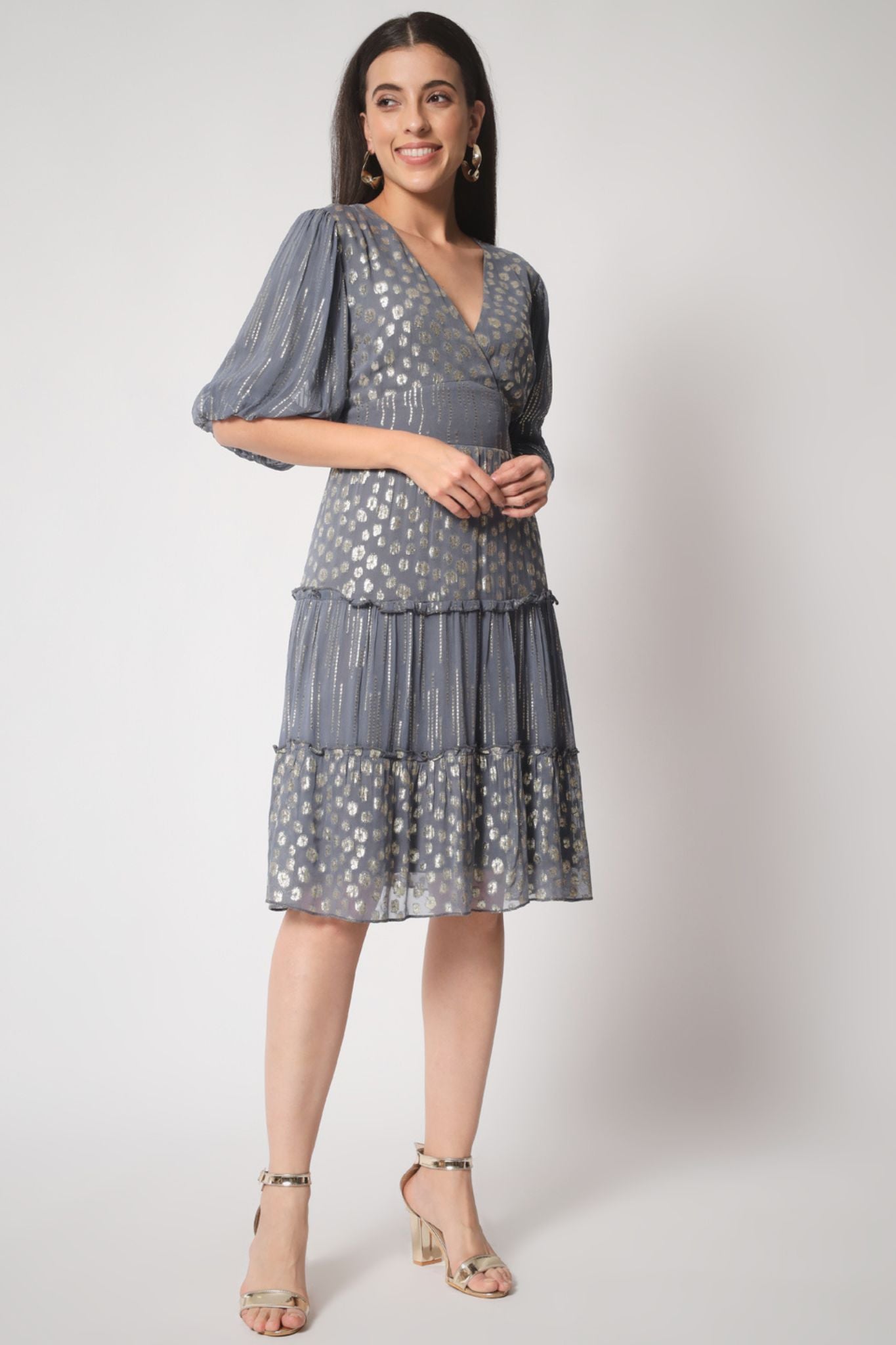 Grey Gold Lurex Tier Dress