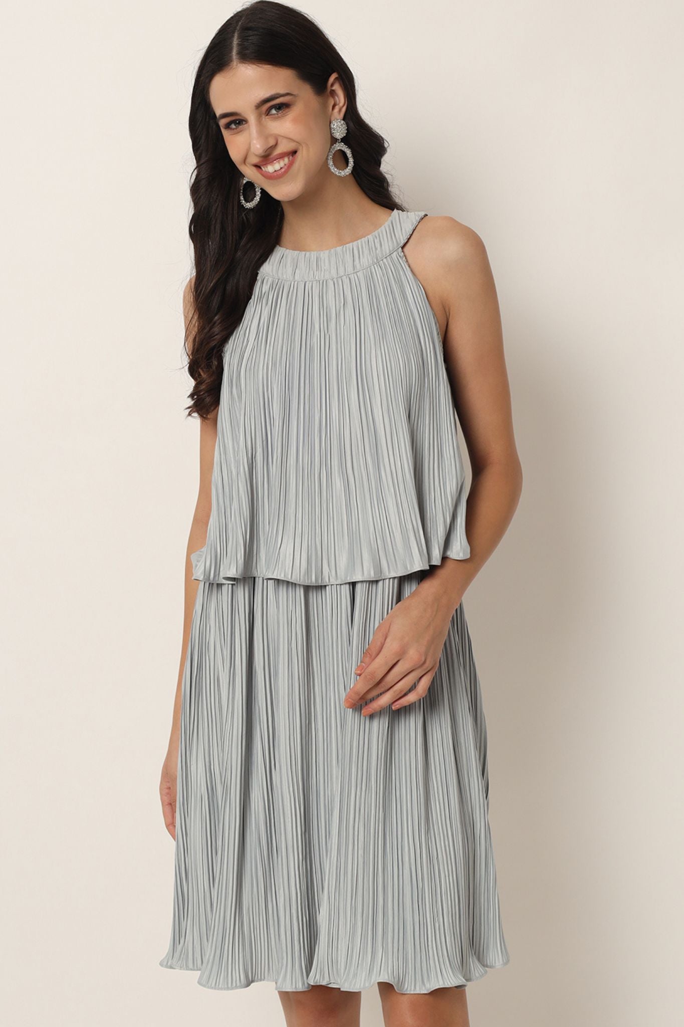 Halter Neck Pleated Mock Dress - Alter Amour