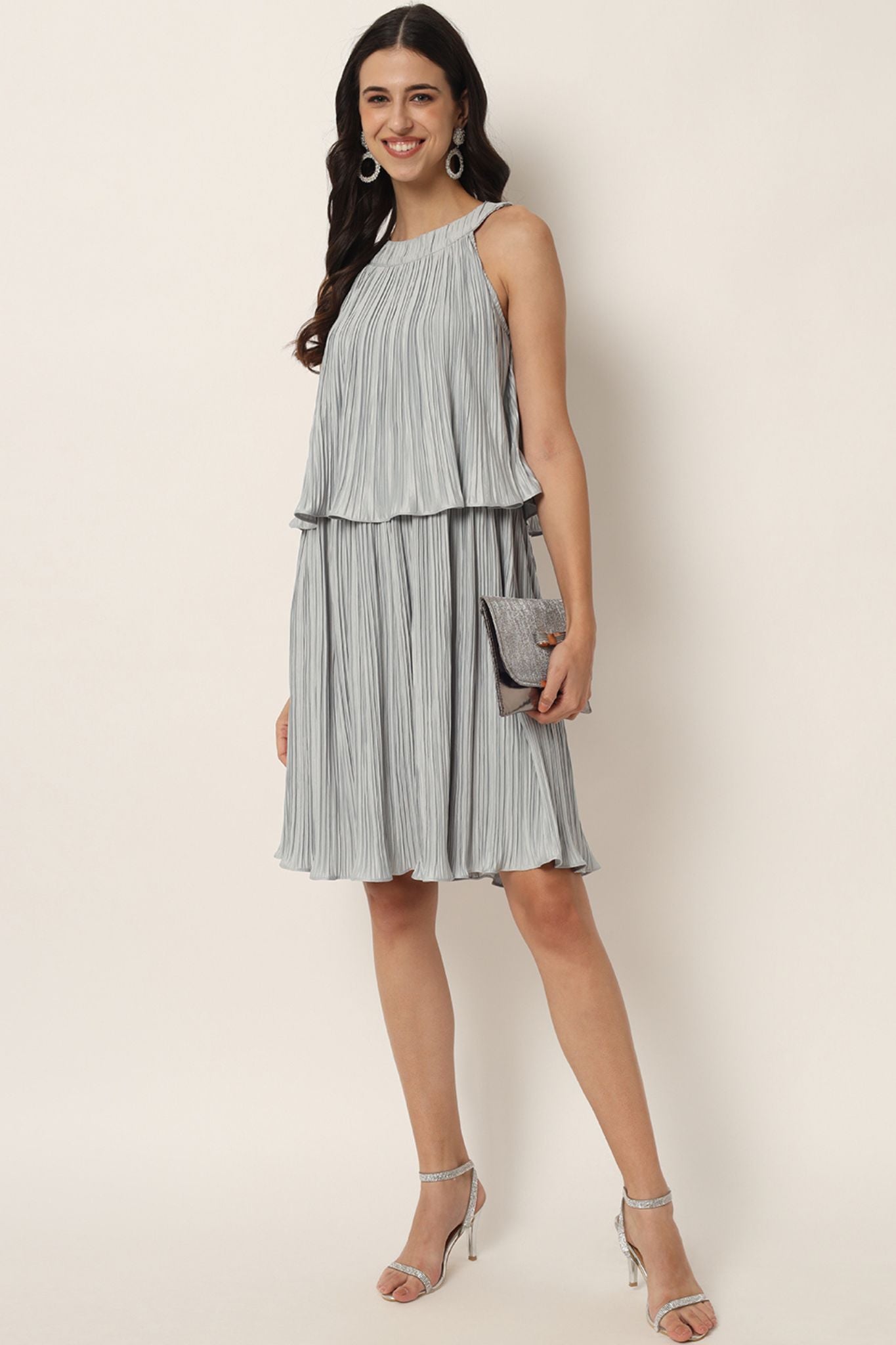 Halter Neck Pleated Mock Dress - Alter Amour