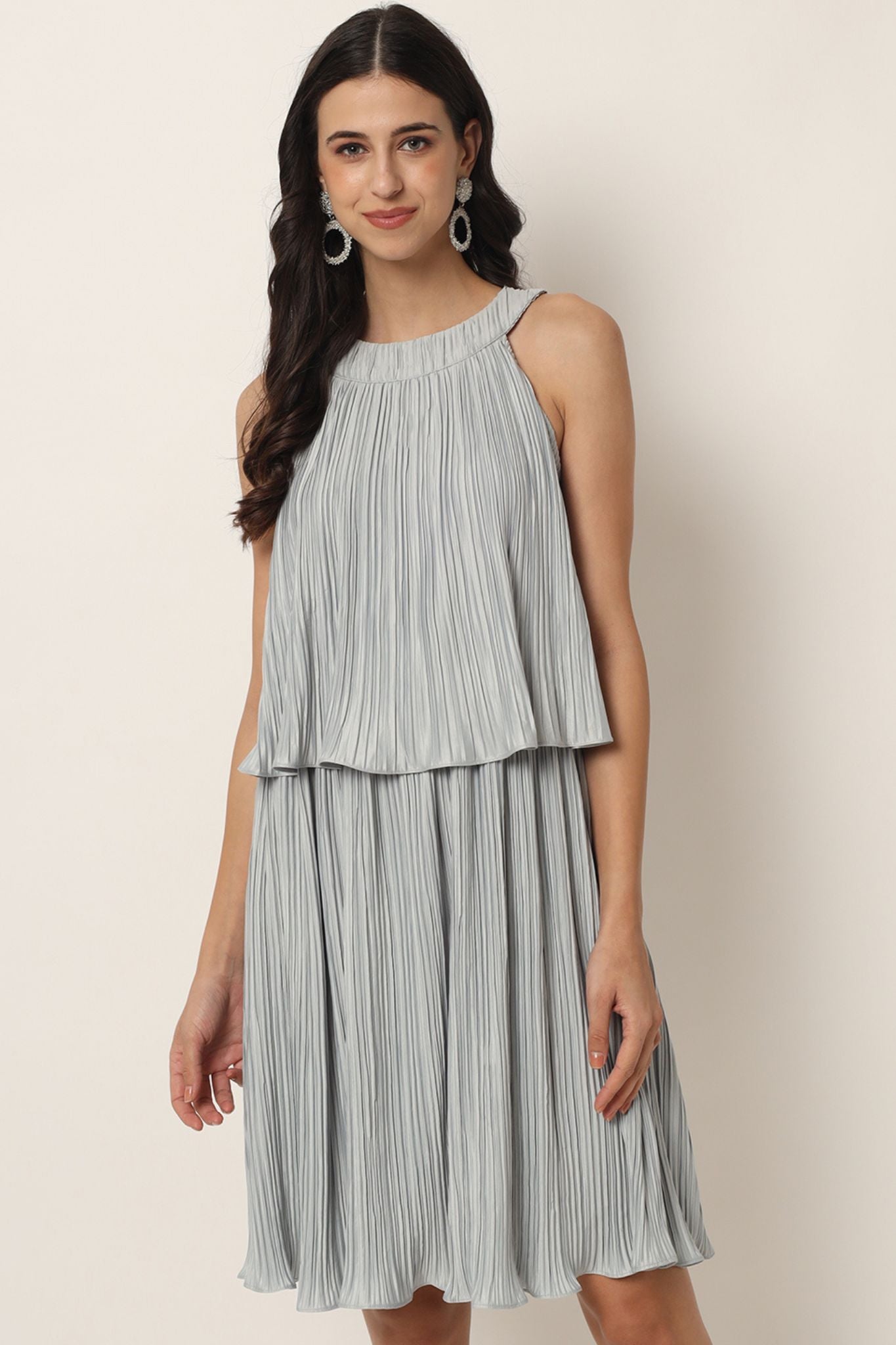 Halter Neck Pleated Mock Dress - Alter Amour