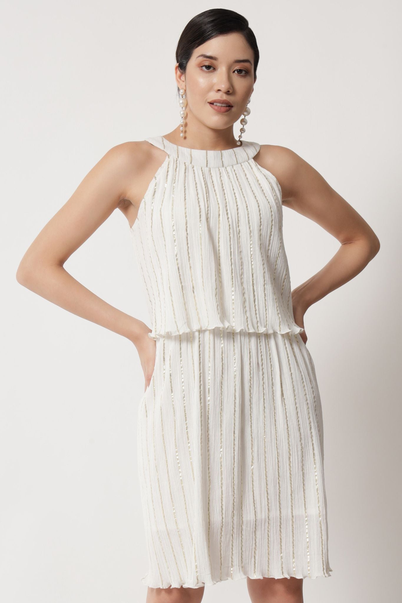 Ivory Gold Lurex Mock Dress - Alter Amour