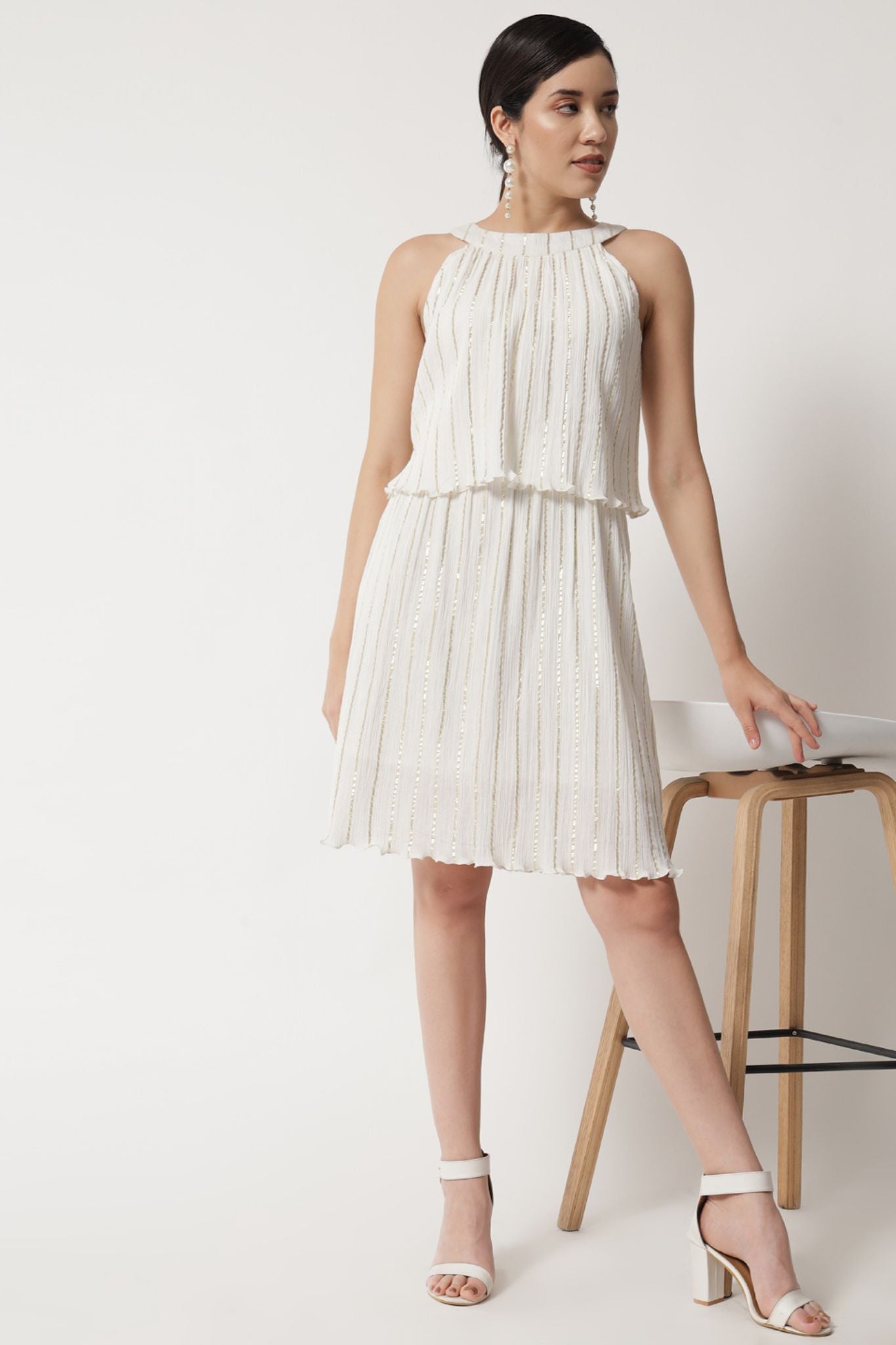 Ivory Gold Lurex Mock Dress - Alter Amour