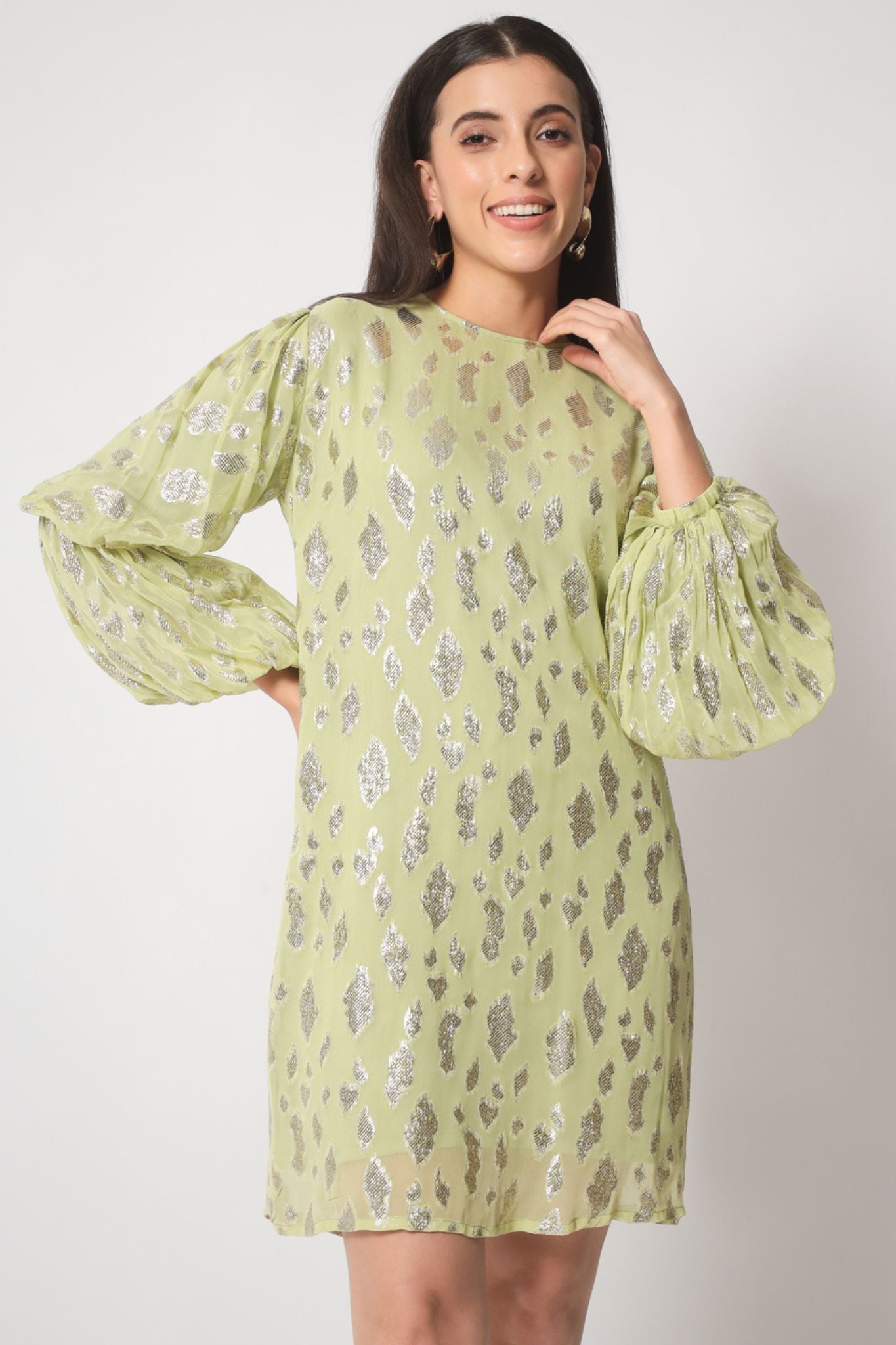 Green Gold Lurex Short Dress