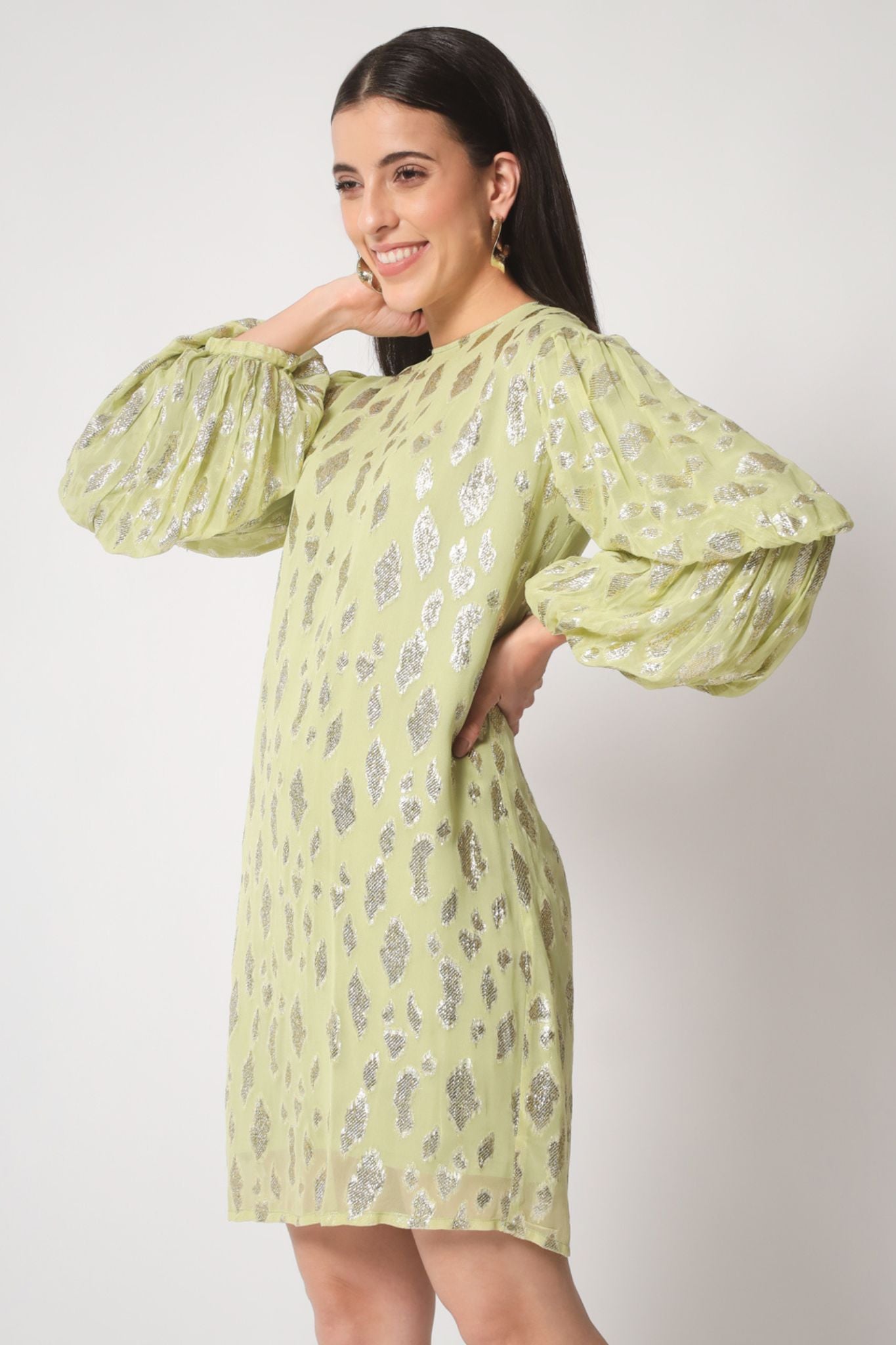 Green Gold Lurex Short Dress