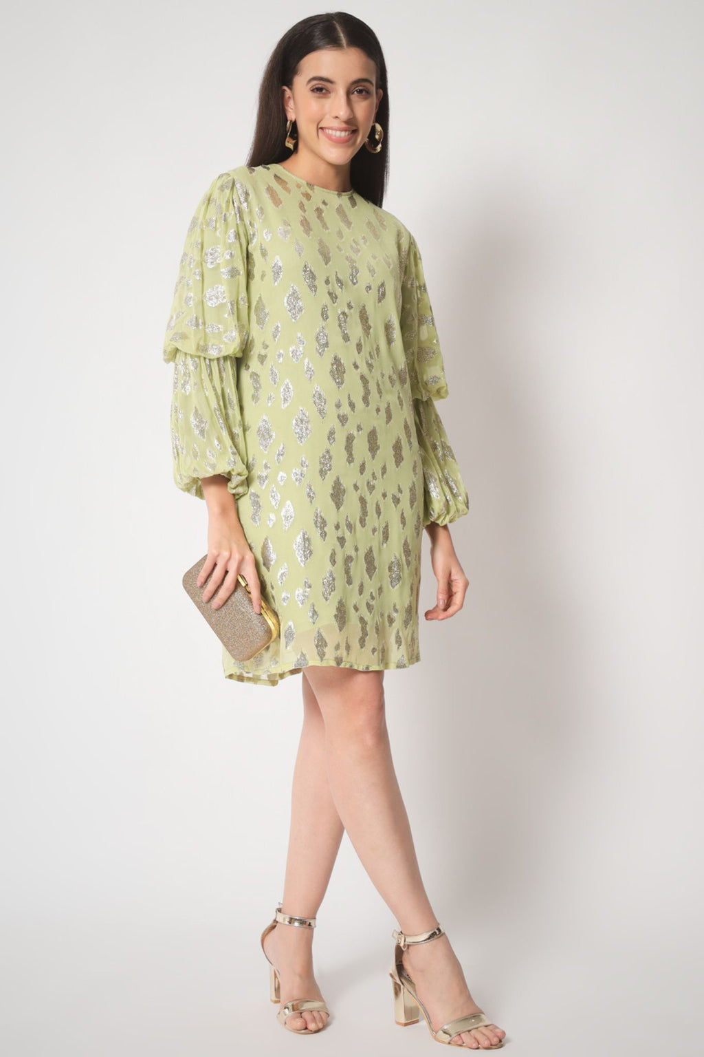 Green Gold Lurex Short Dress