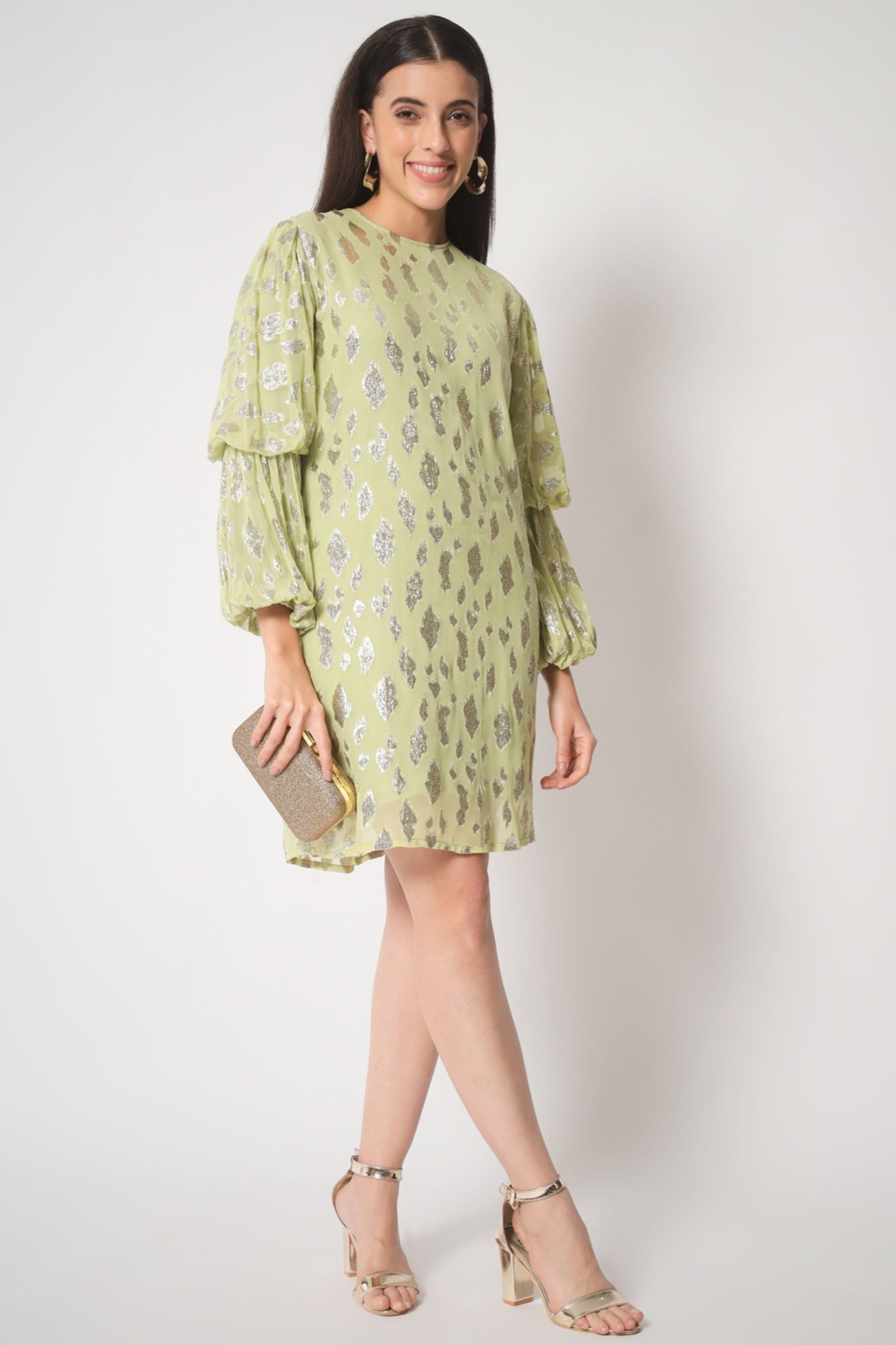 Green Gold Lurex Short Dress