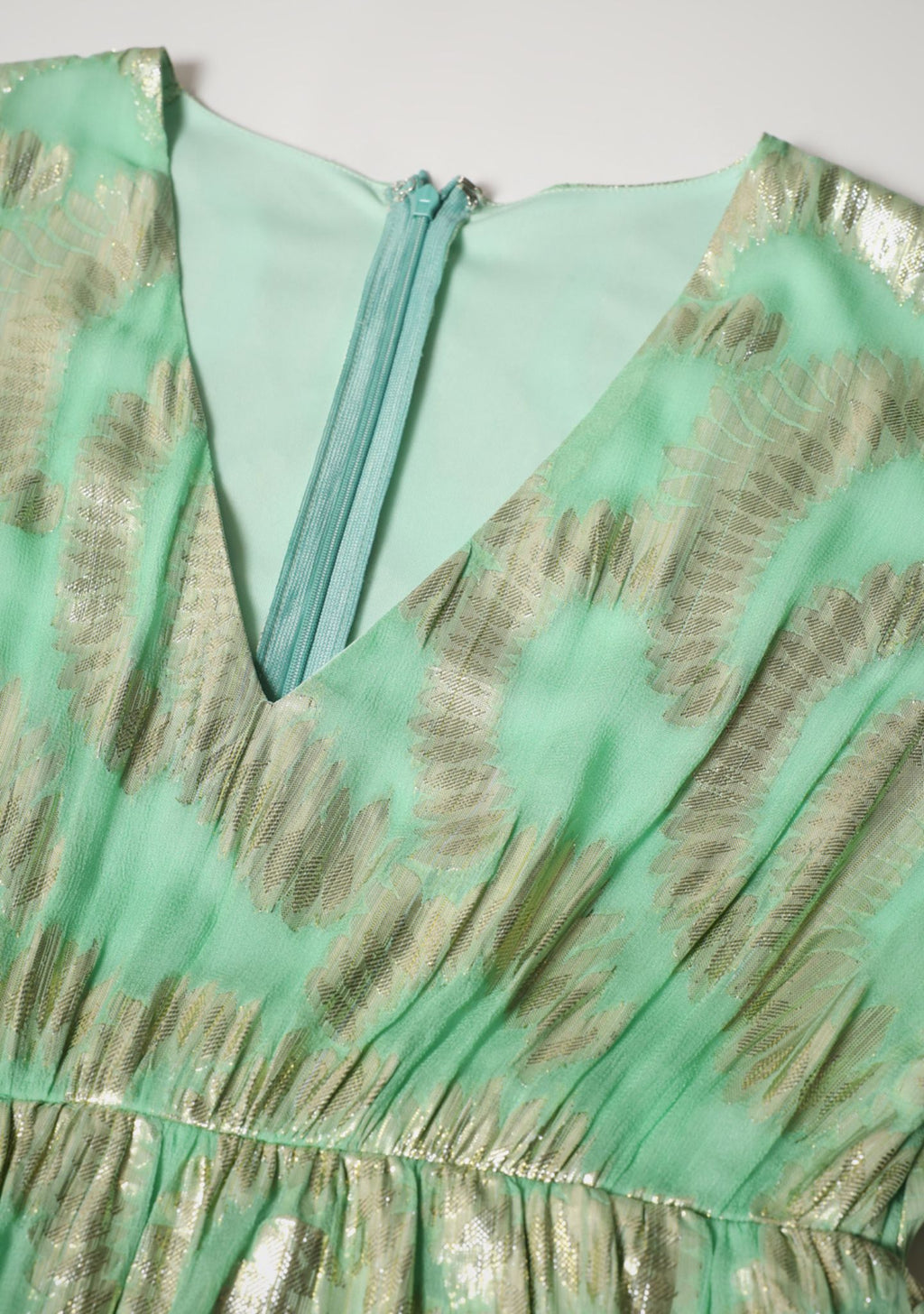Mint Green Gold Lurex Ruffled Dress