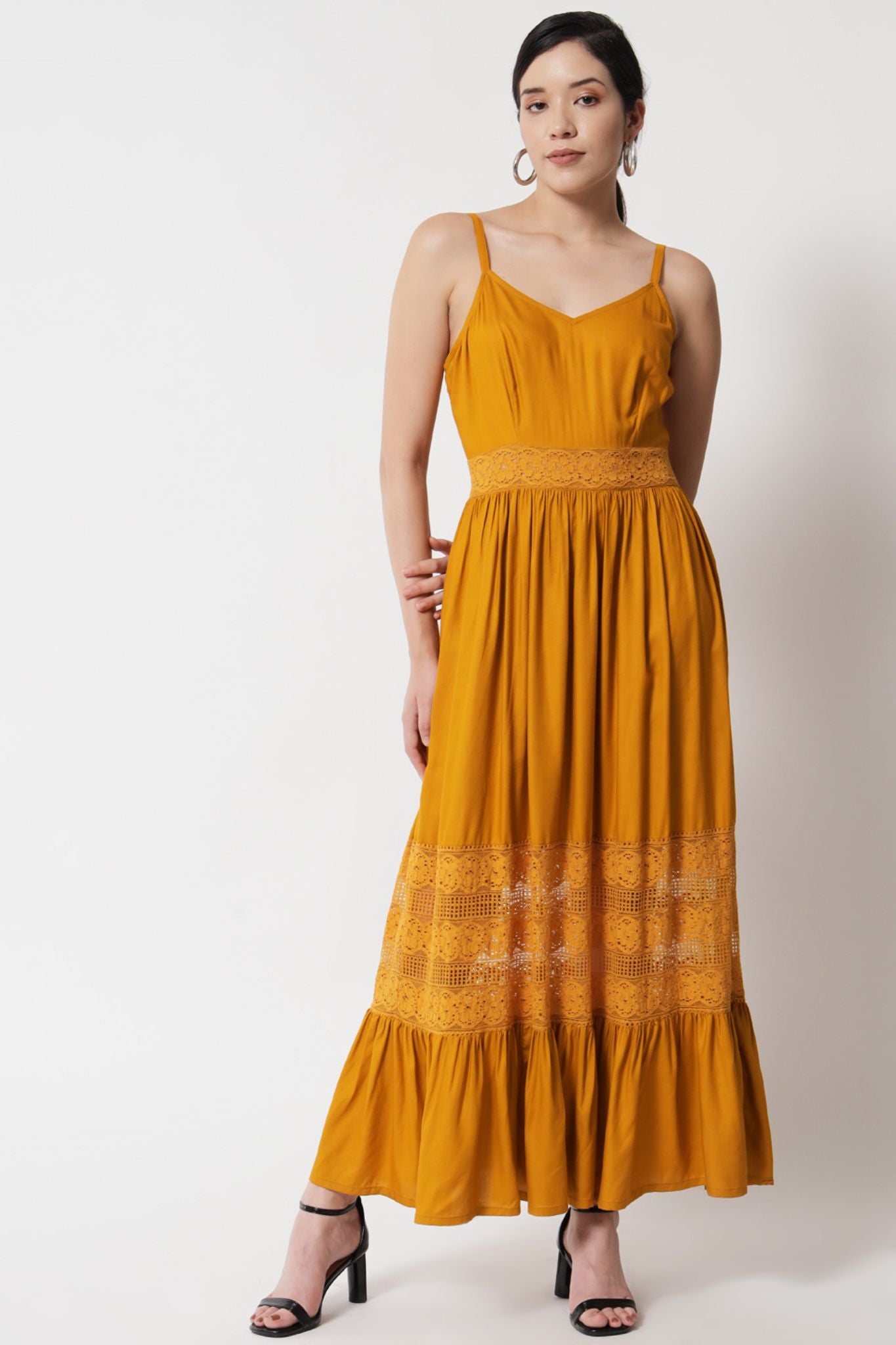 Mustard Yellow Lace Insert Sundress  - Alter Amour