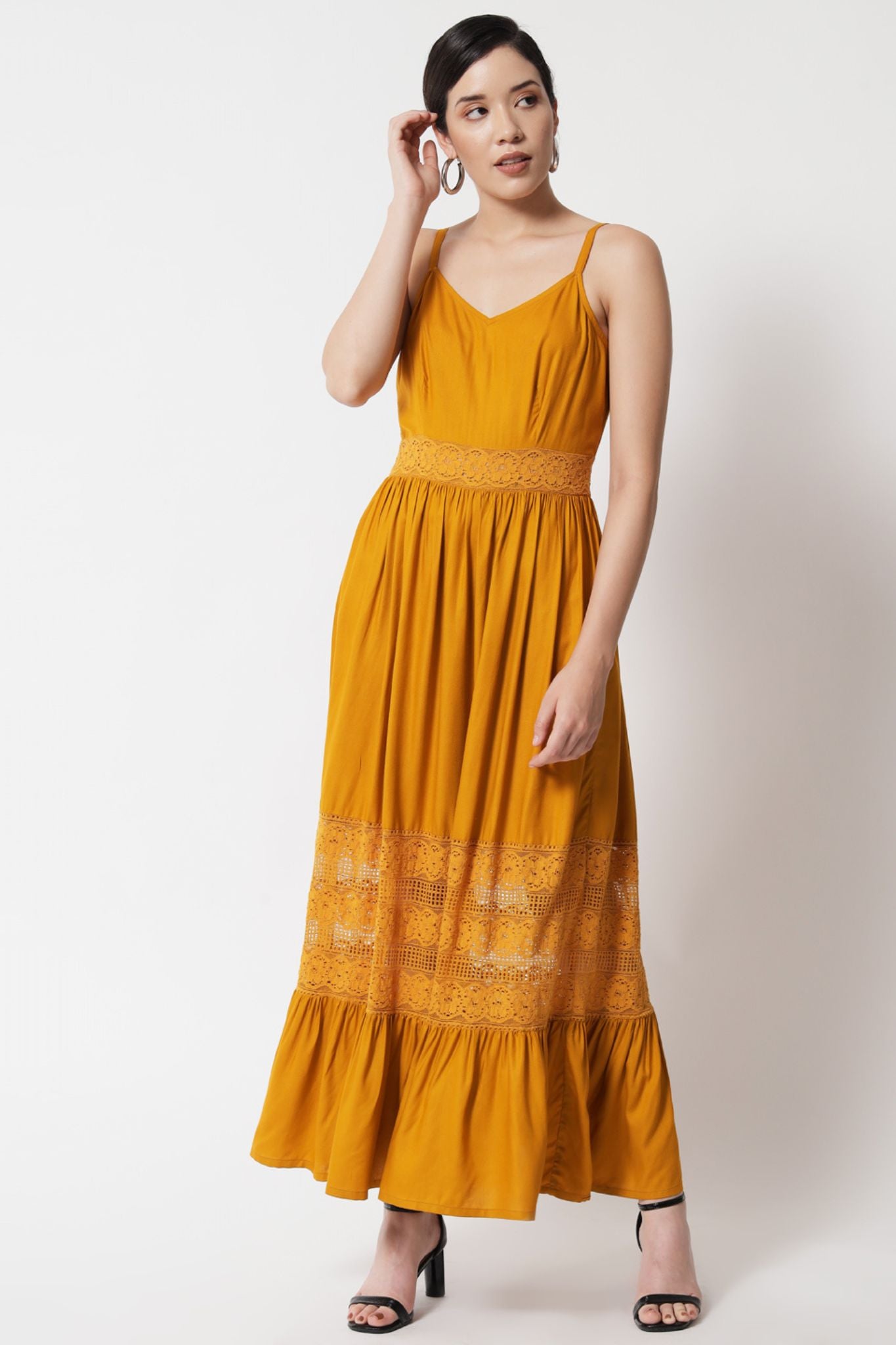 Mustard Yellow Lace Insert Sundress  - Alter Amour