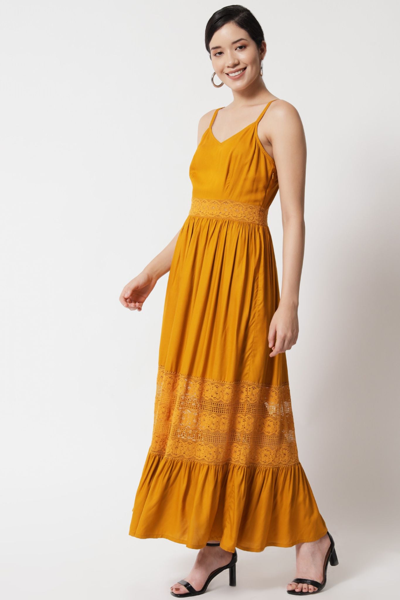 Mustard Yellow Lace Insert Sundress  - Alter Amour