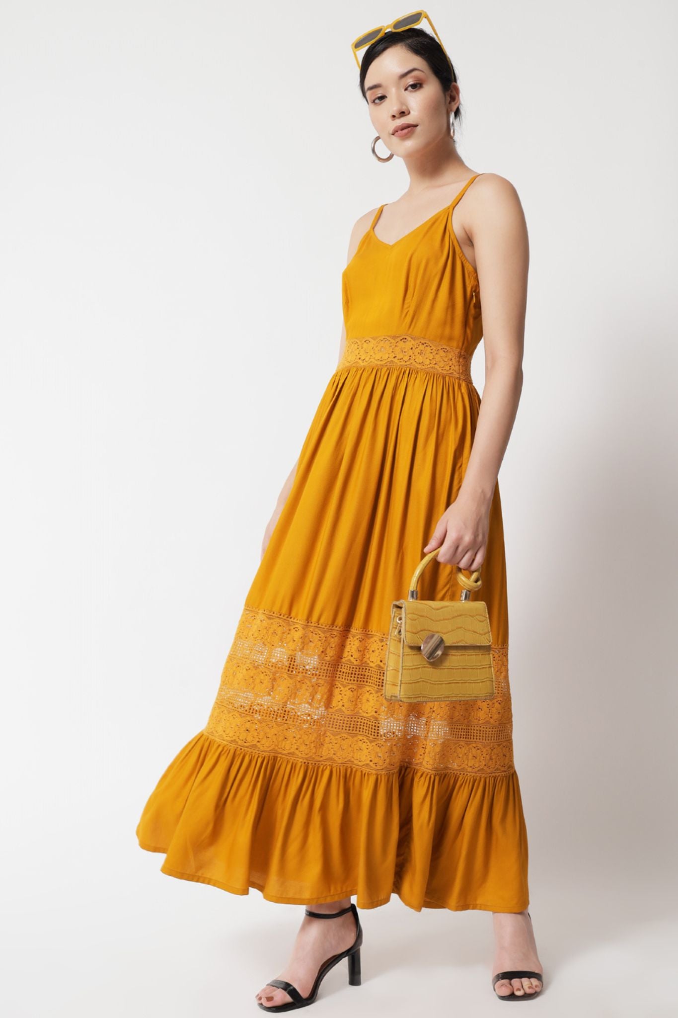 Mustard Yellow Lace Insert Sundress  - Alter Amour