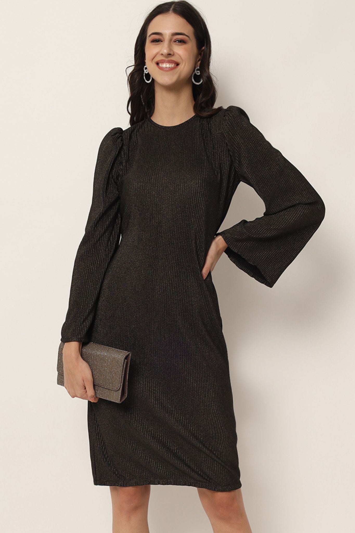 Pleated Black Gold Foil Short Dress - Alter Amour
