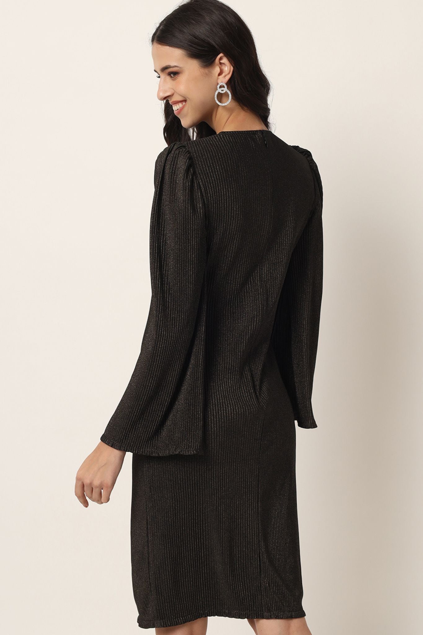 Pleated Black Gold Foil Short Dress - Alter Amour