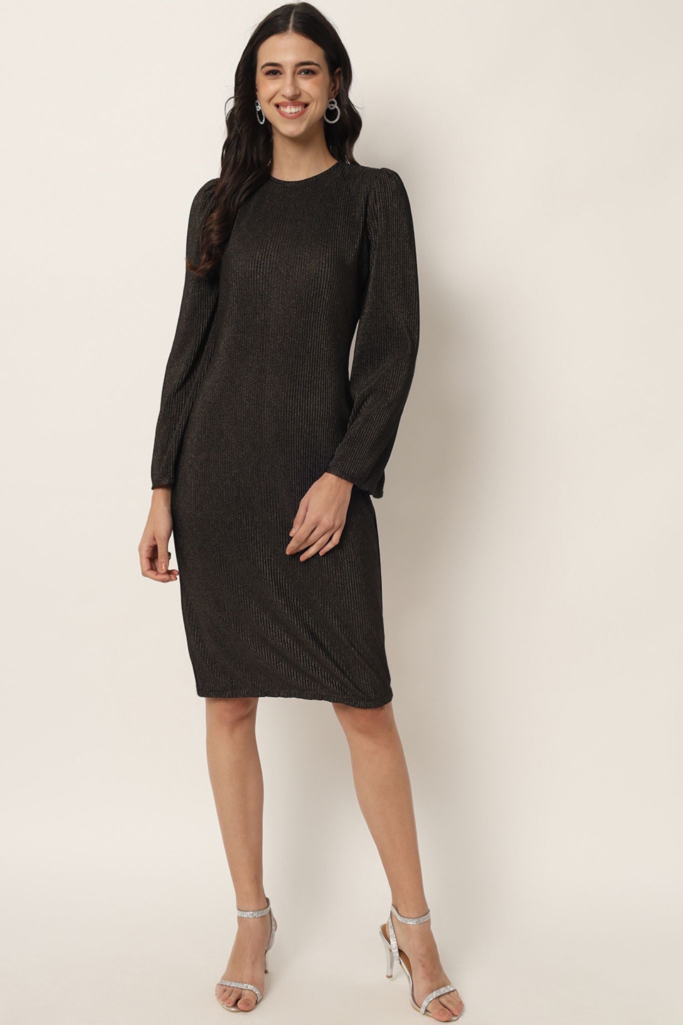 Pleated Black Gold Foil Short Dress - Alter Amour