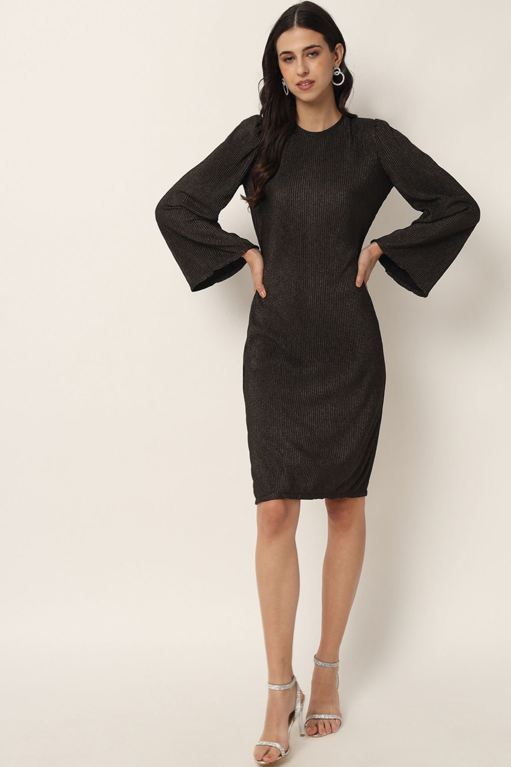 Pleated Black Gold Foil Short Dress - Alter Amour