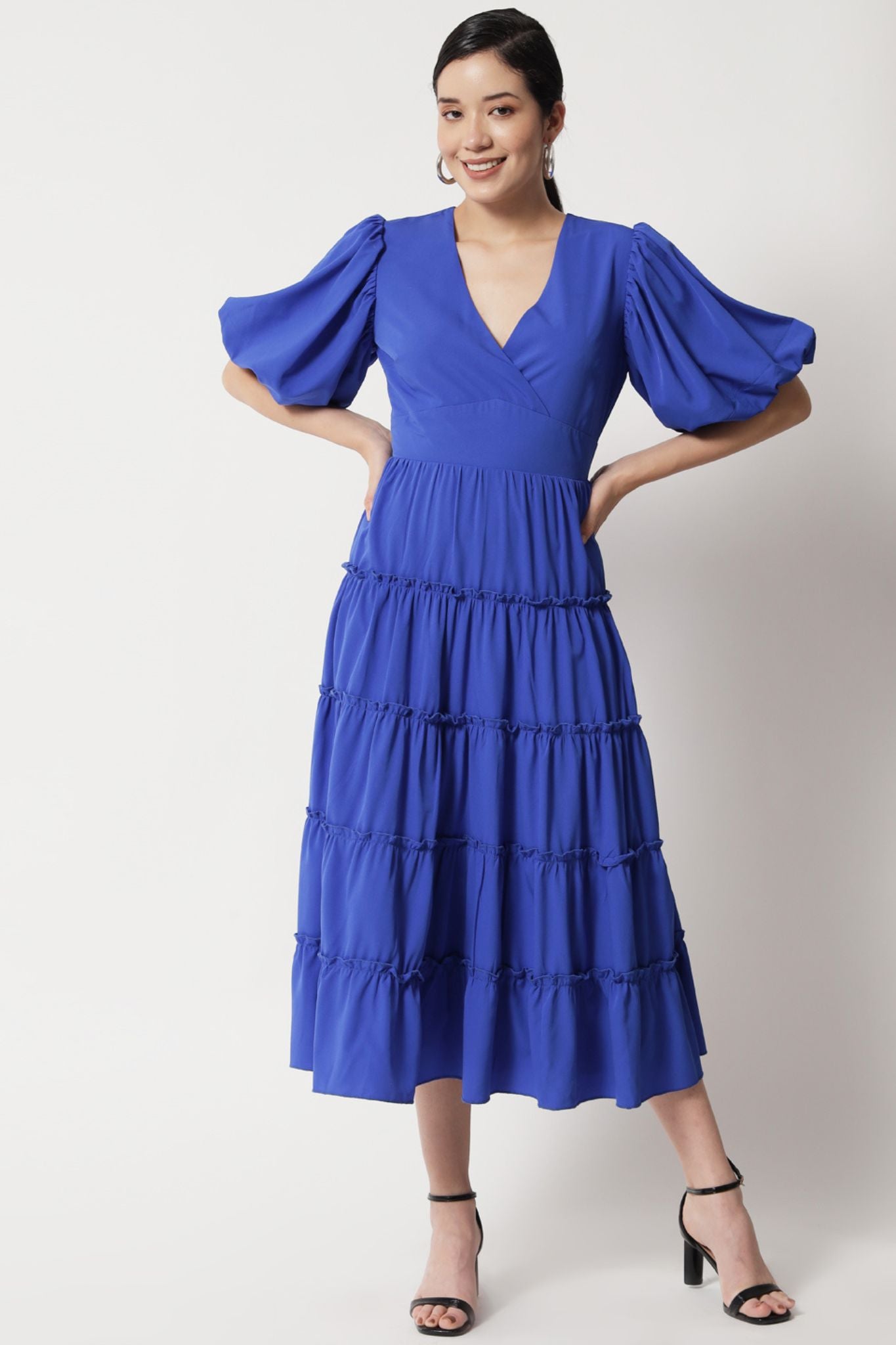 Royal Blue Surplice Tier Dress - Alter Amour
