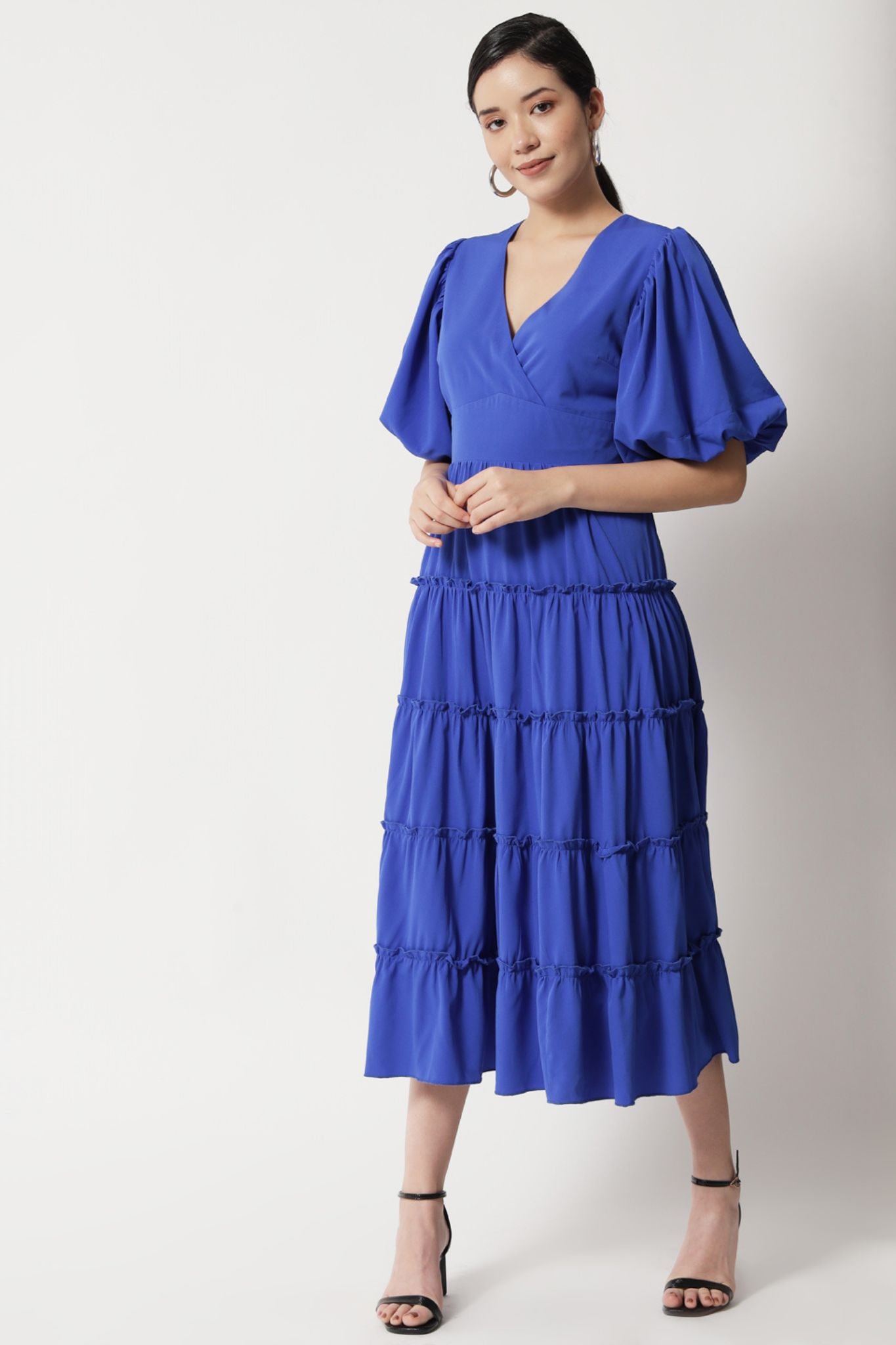 Royal Blue Surplice Tier Dress - Alter Amour