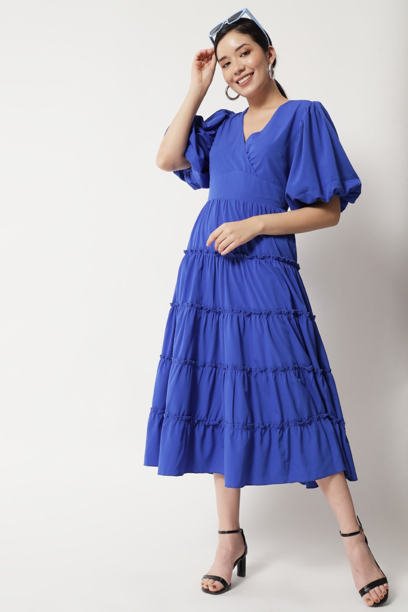 Royal Blue Surplice Tier Dress - Alter Amour