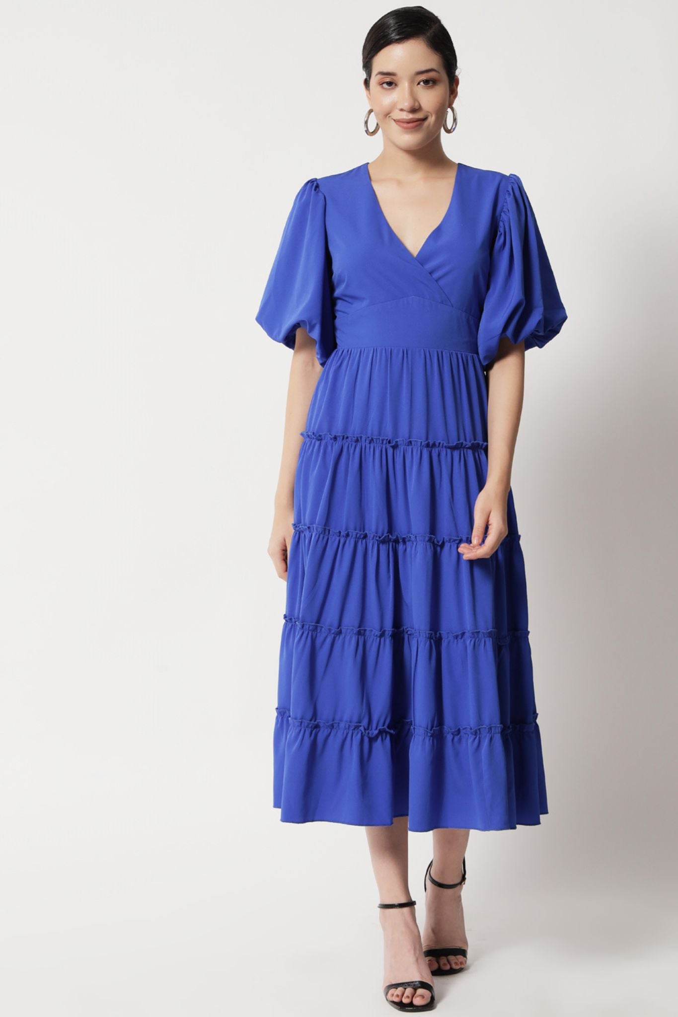 Royal Blue Surplice Tier Dress - Alter Amour