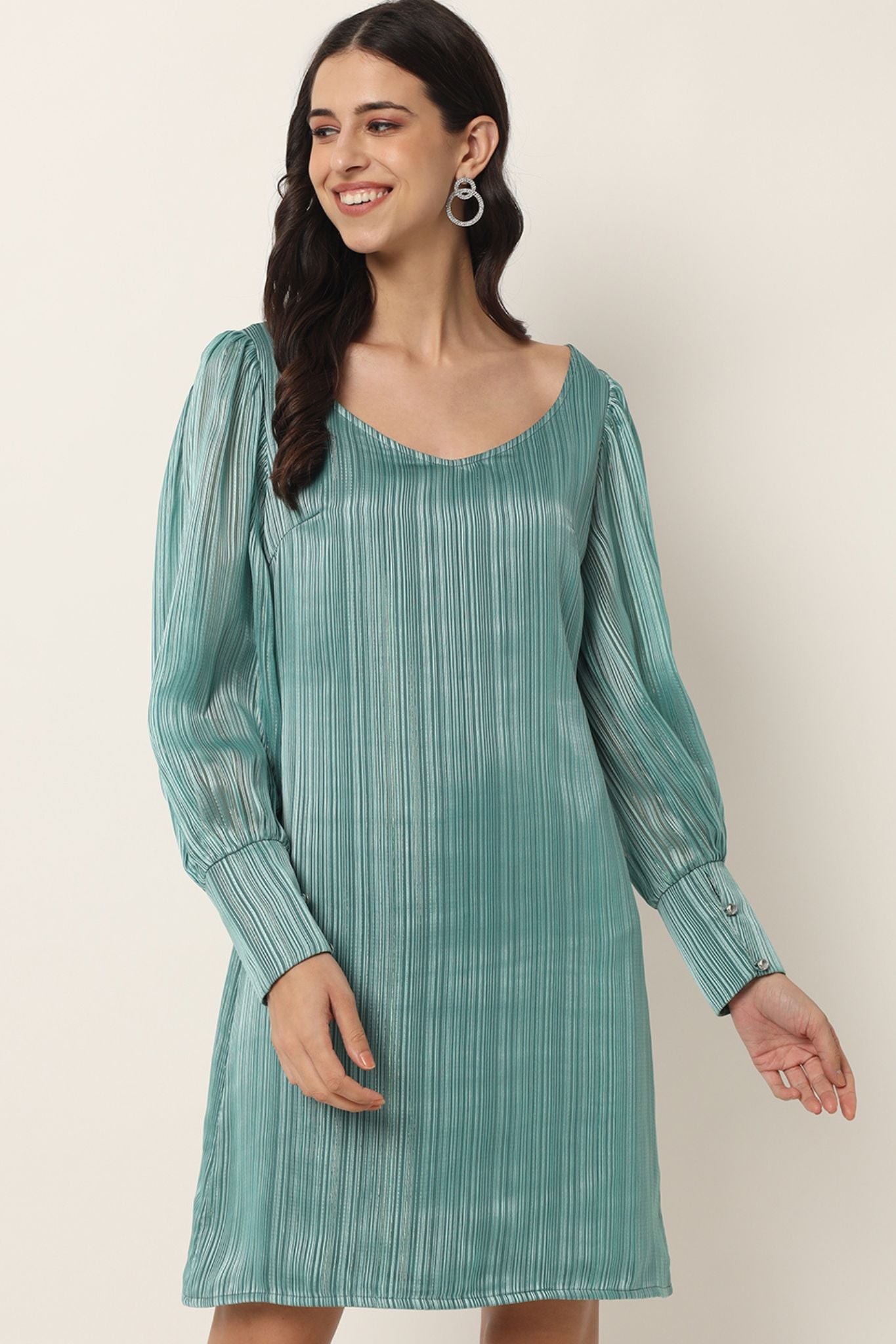 Sage Green Striped Short Dress - Alter Amour