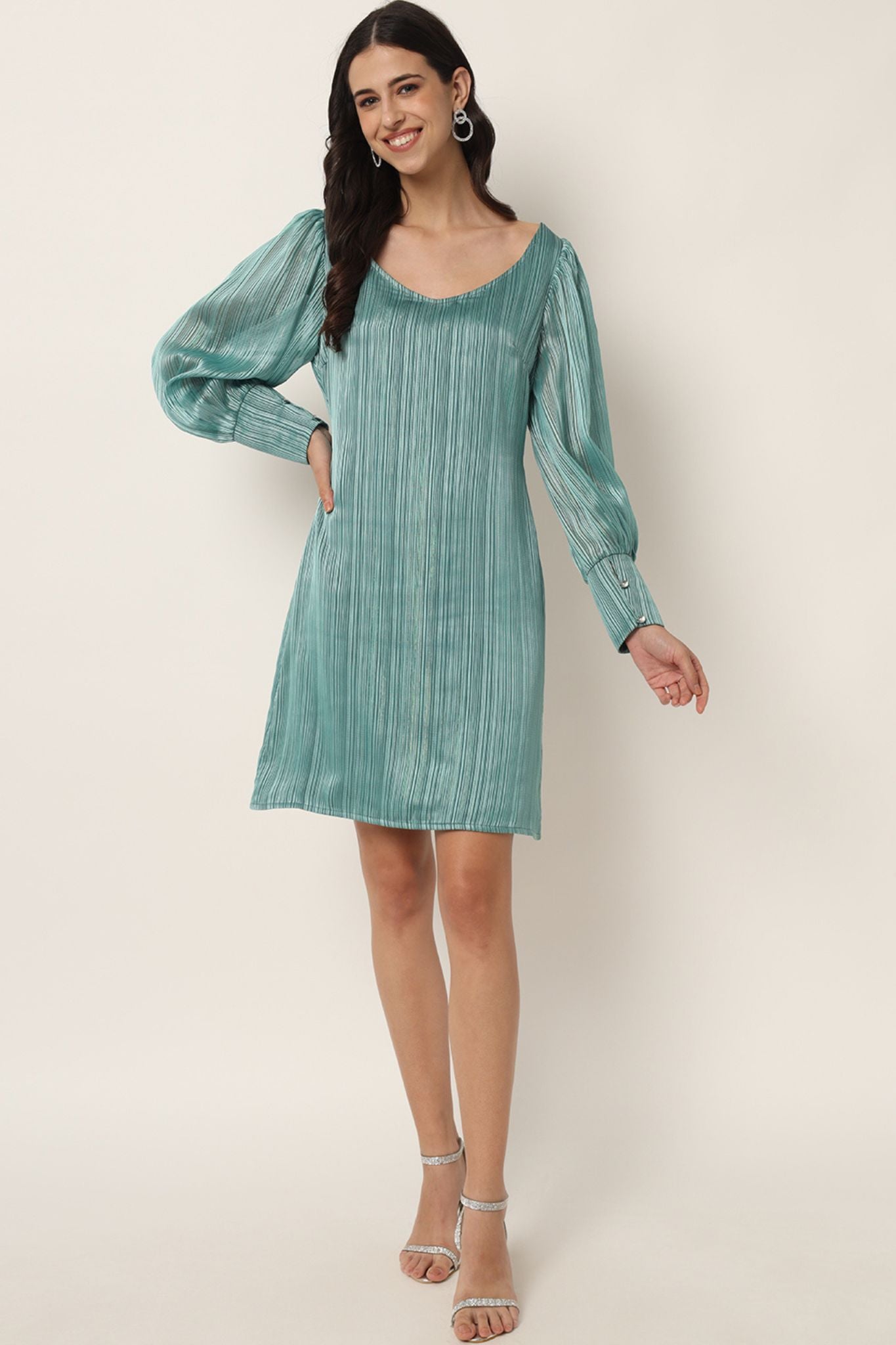 Sage Green Striped Short Dress - Alter Amour