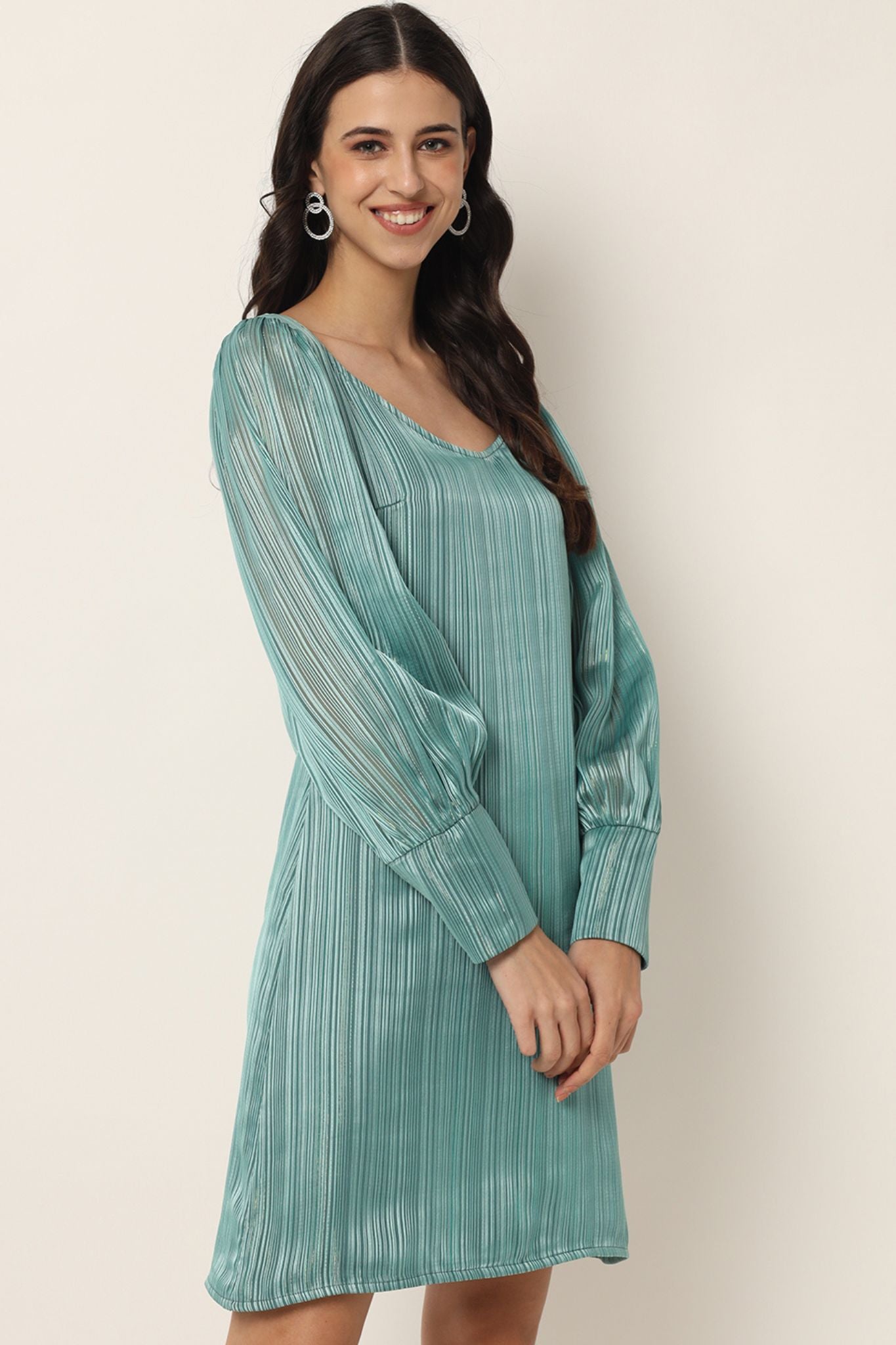 Sage Green Striped Short Dress - Alter Amour