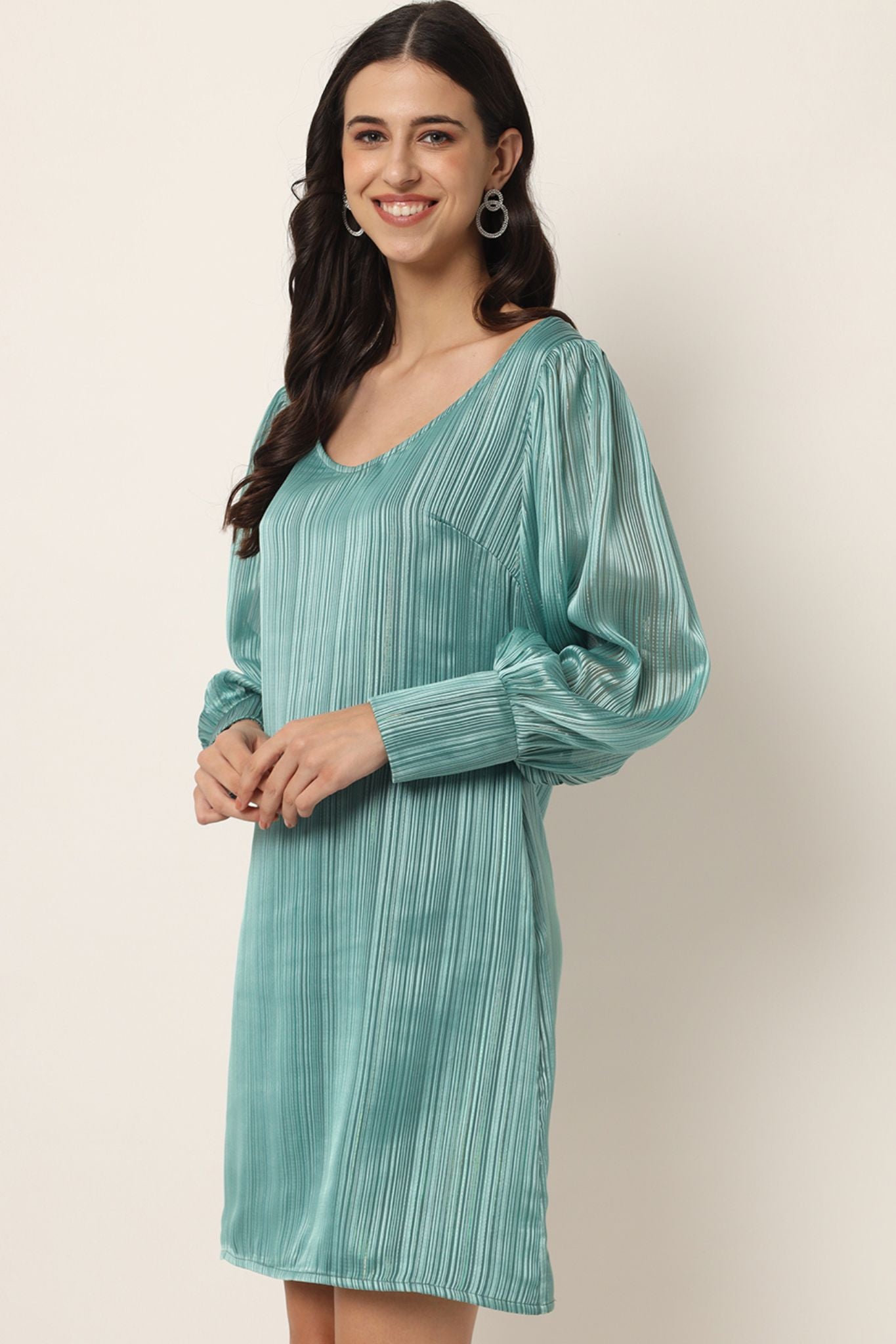 Sage Green Striped Short Dress - Alter Amour