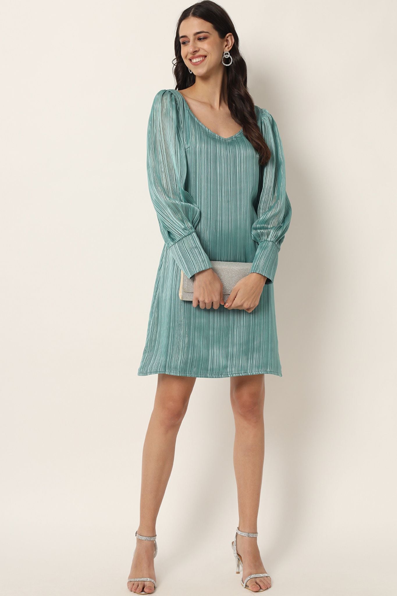 Sage Green Striped Short Dress - Alter Amour