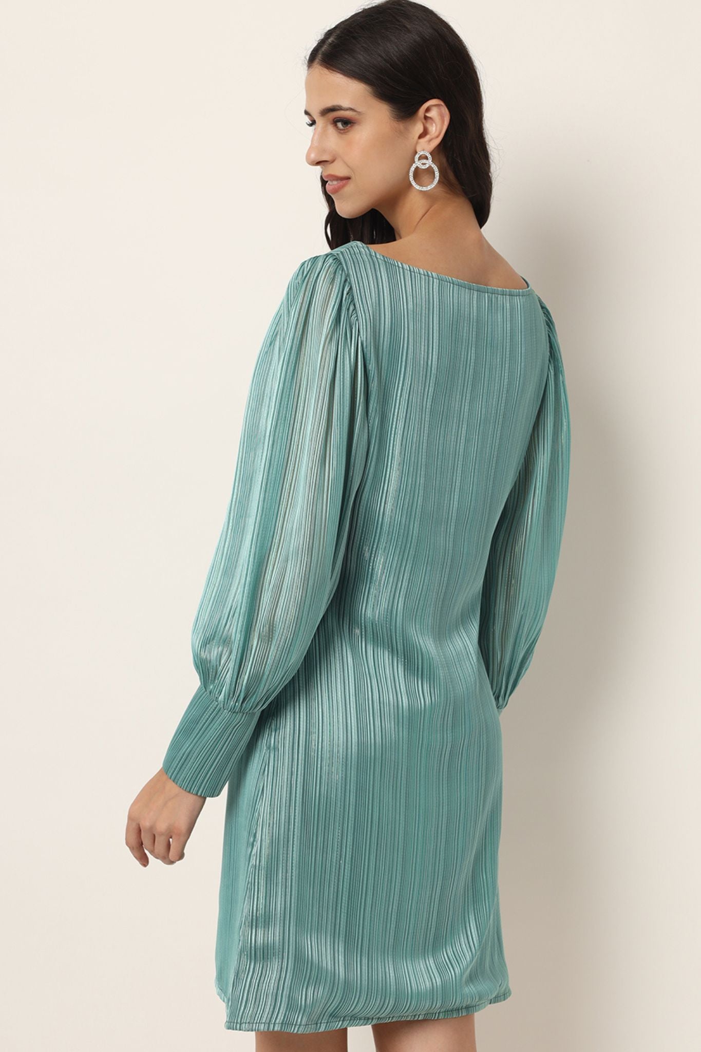 Sage Green Striped Short Dress - Alter Amour