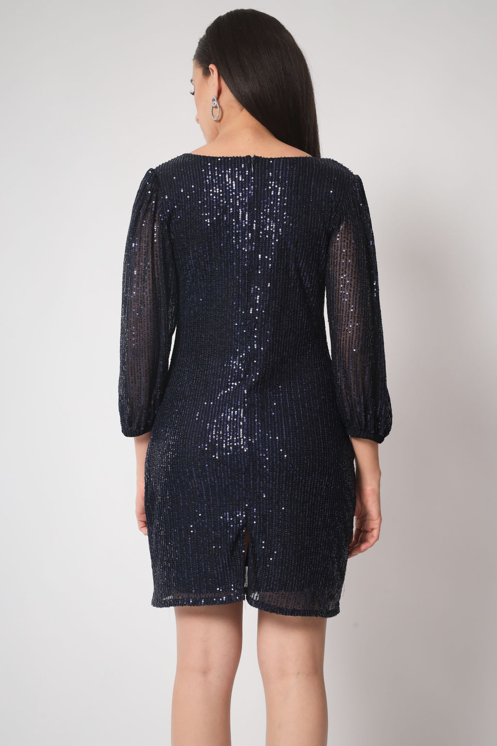 Navy Blue Sequin Embellished Short Dress
