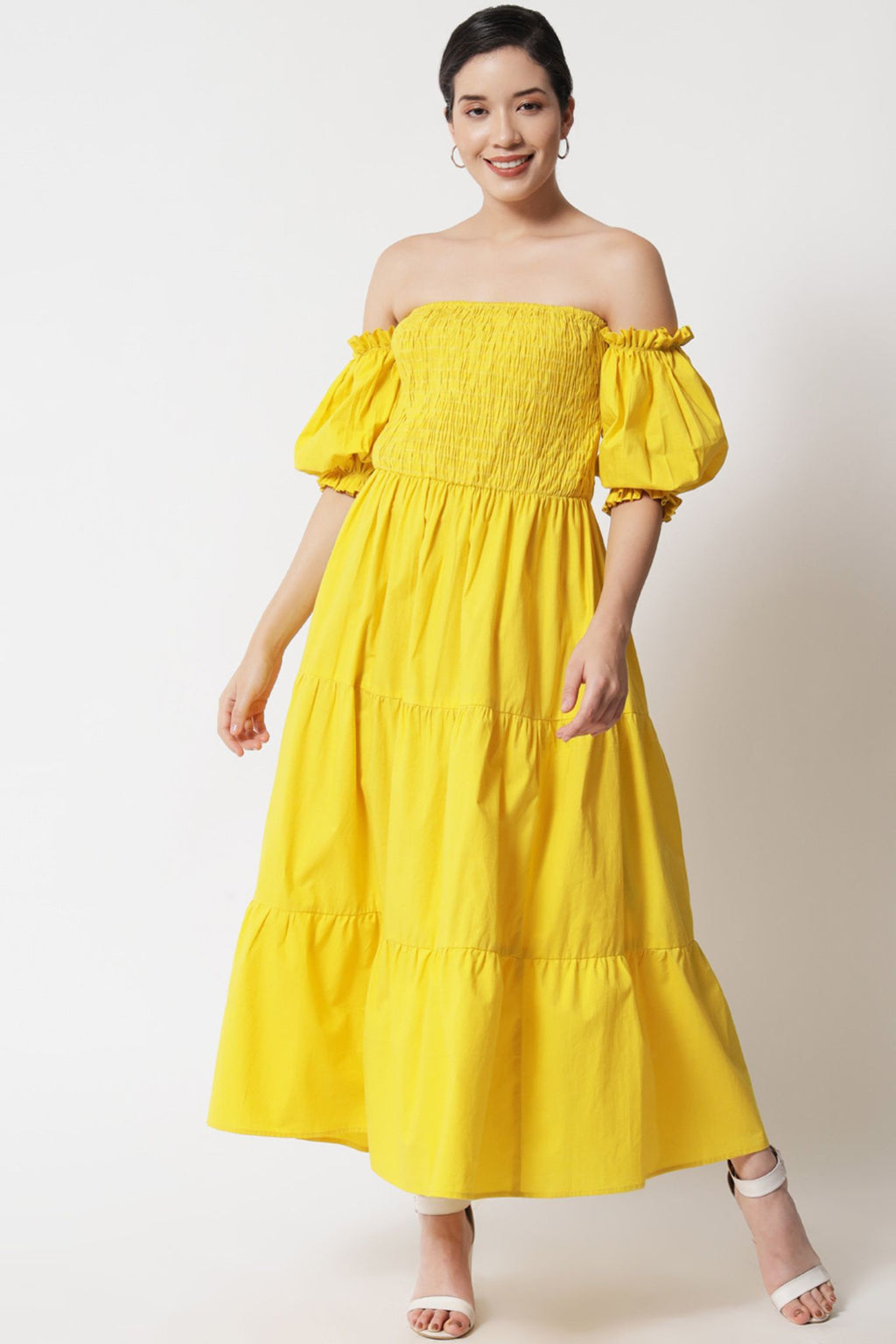 Smocked Bodice Off-Shoulder Tier Dress - Alter Amour