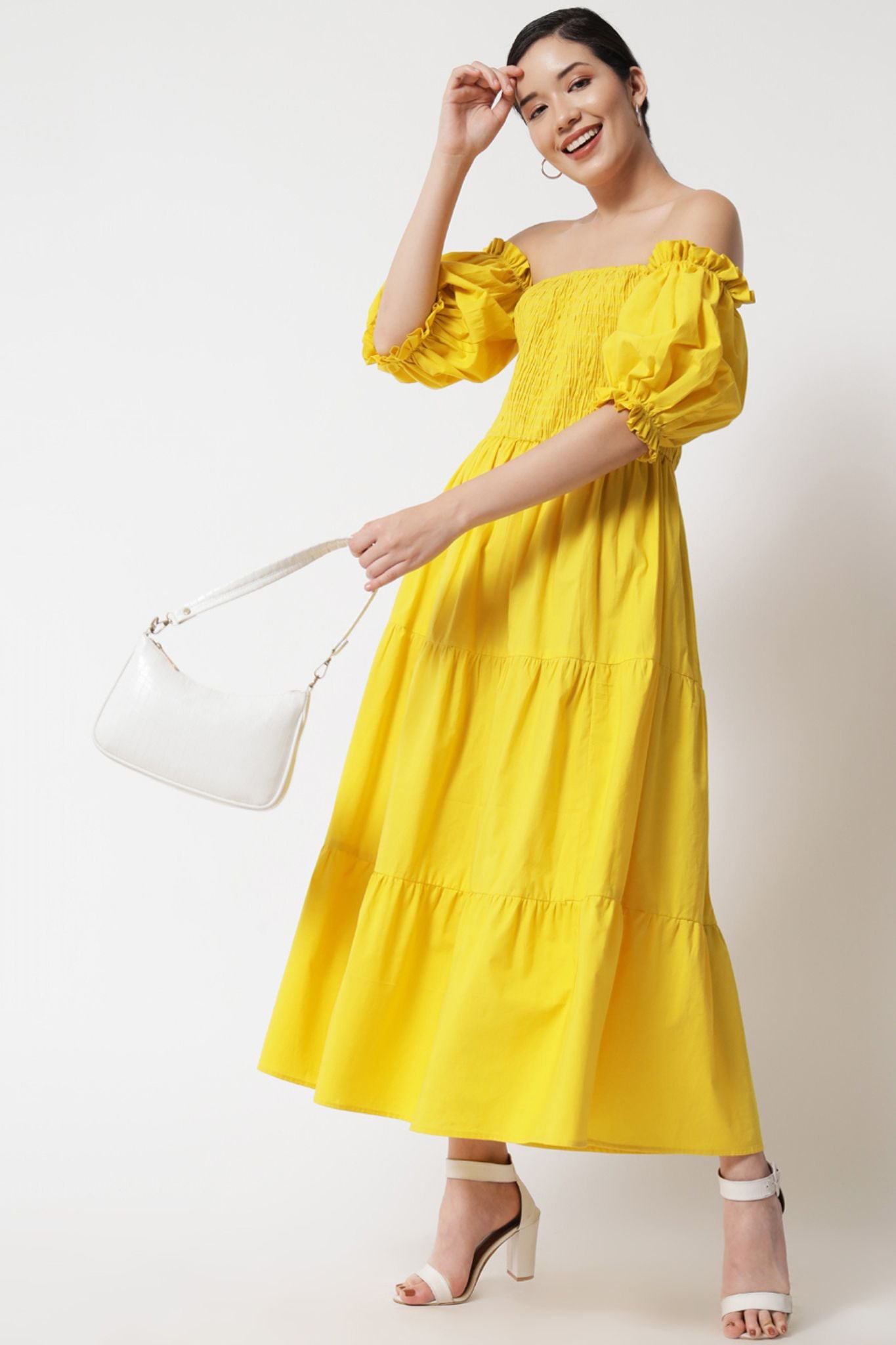 Smocked Bodice Off-Shoulder Tier Dress - Alter Amour