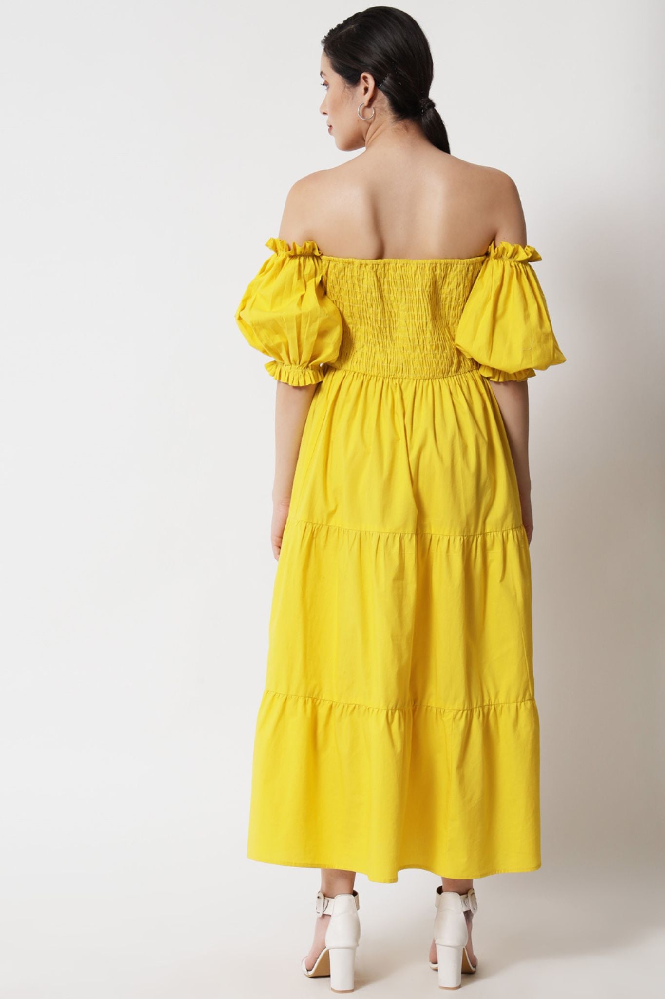 Smocked Bodice Off-Shoulder Tier Dress - Alter Amour