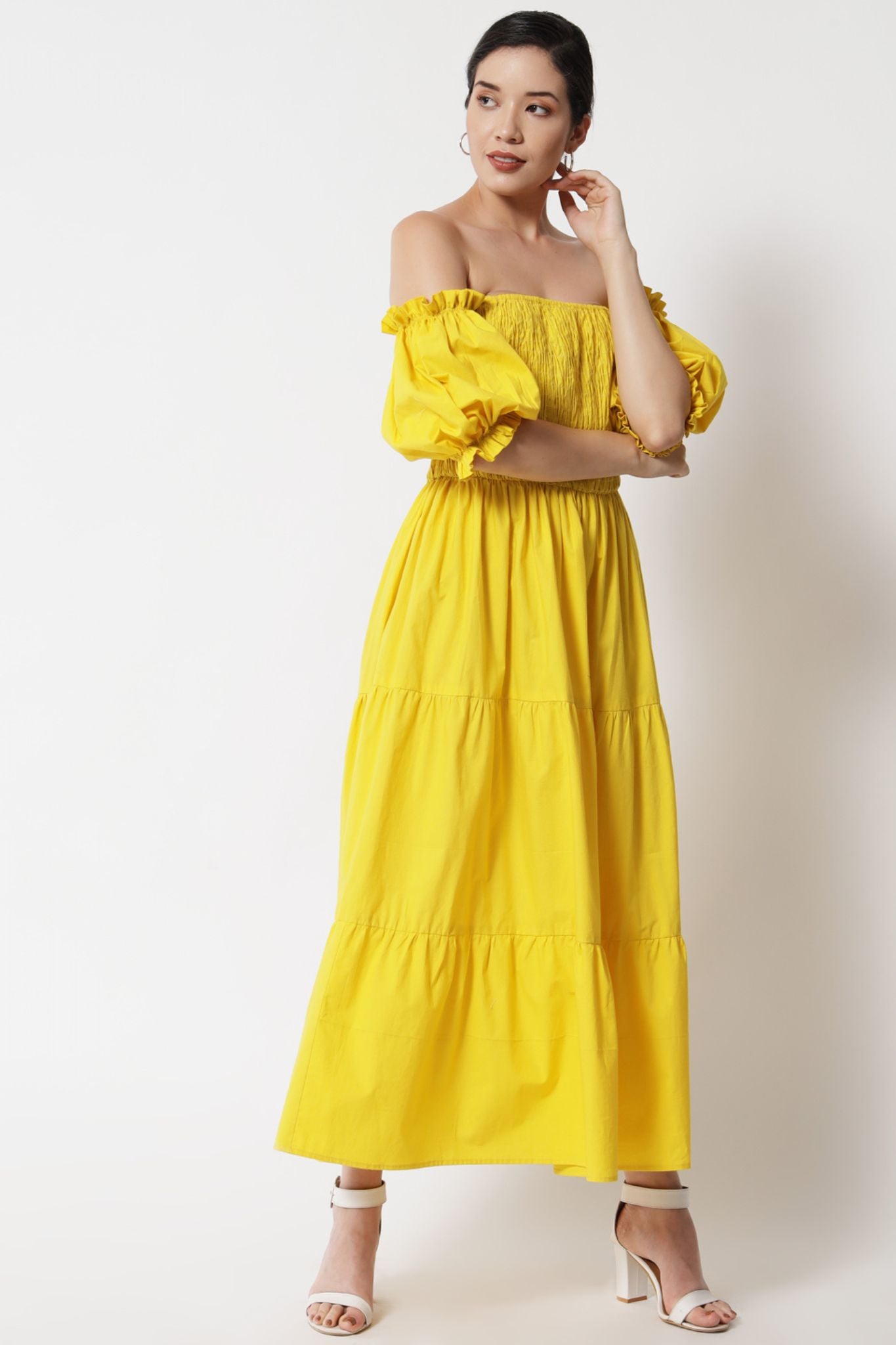 Smocked Bodice Off-Shoulder Tier Dress - Alter Amour