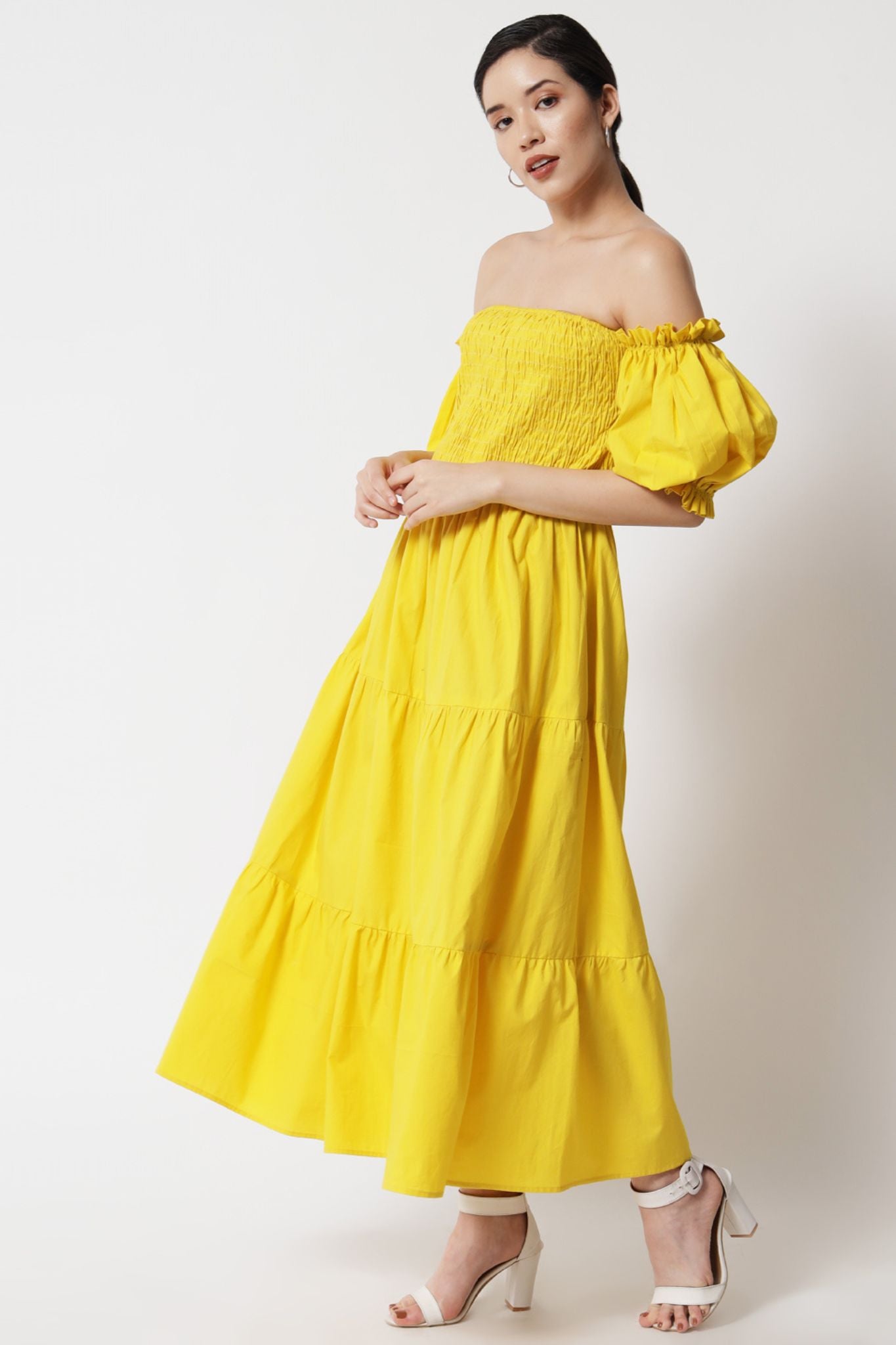Smocked Bodice Off-Shoulder Tier Dress - Alter Amour
