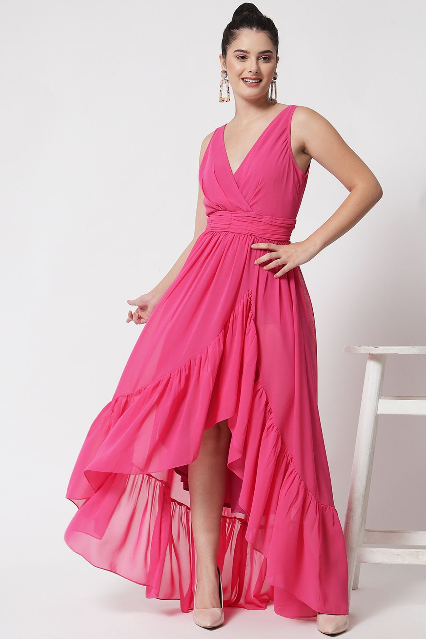 Surplice Bodice Pink High-Low Dress  - Alter Amour