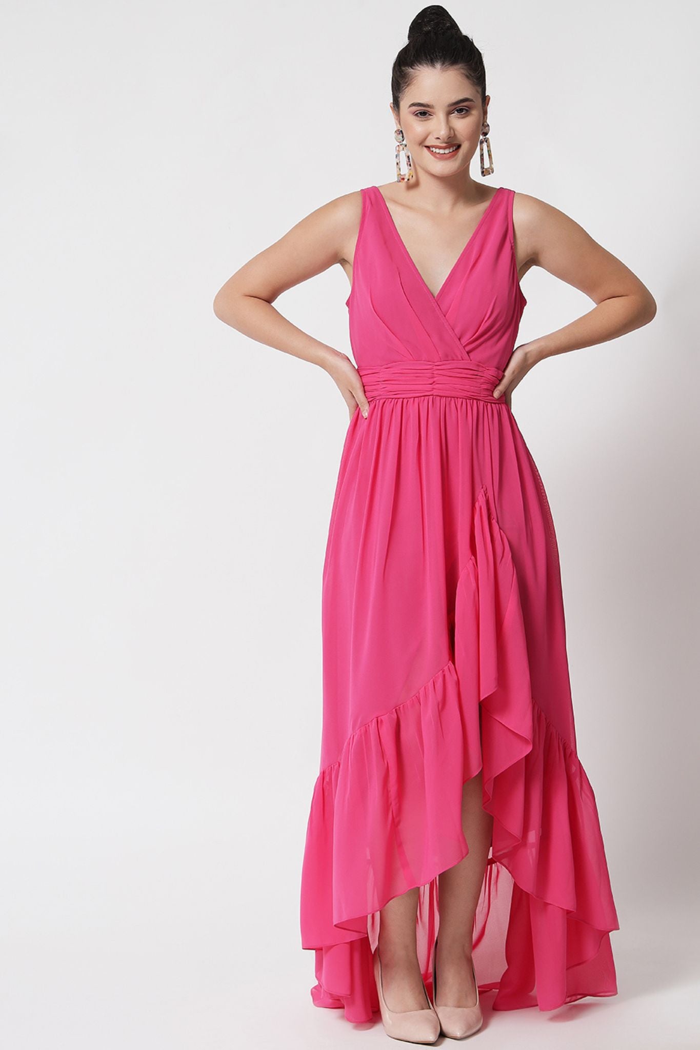 Surplice Bodice Pink High-Low Dress  - Alter Amour