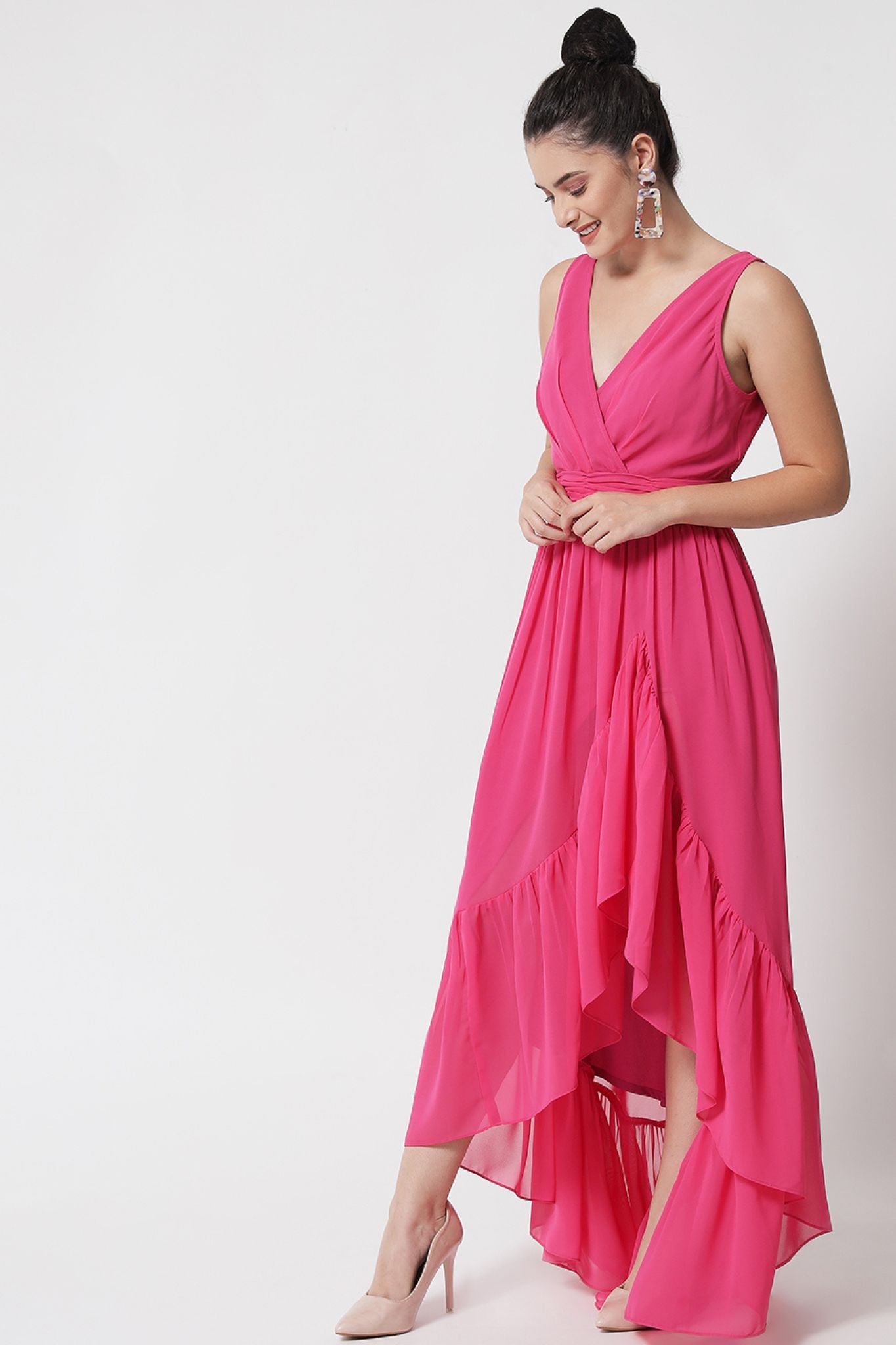 Surplice Bodice Pink High-Low Dress  - Alter Amour