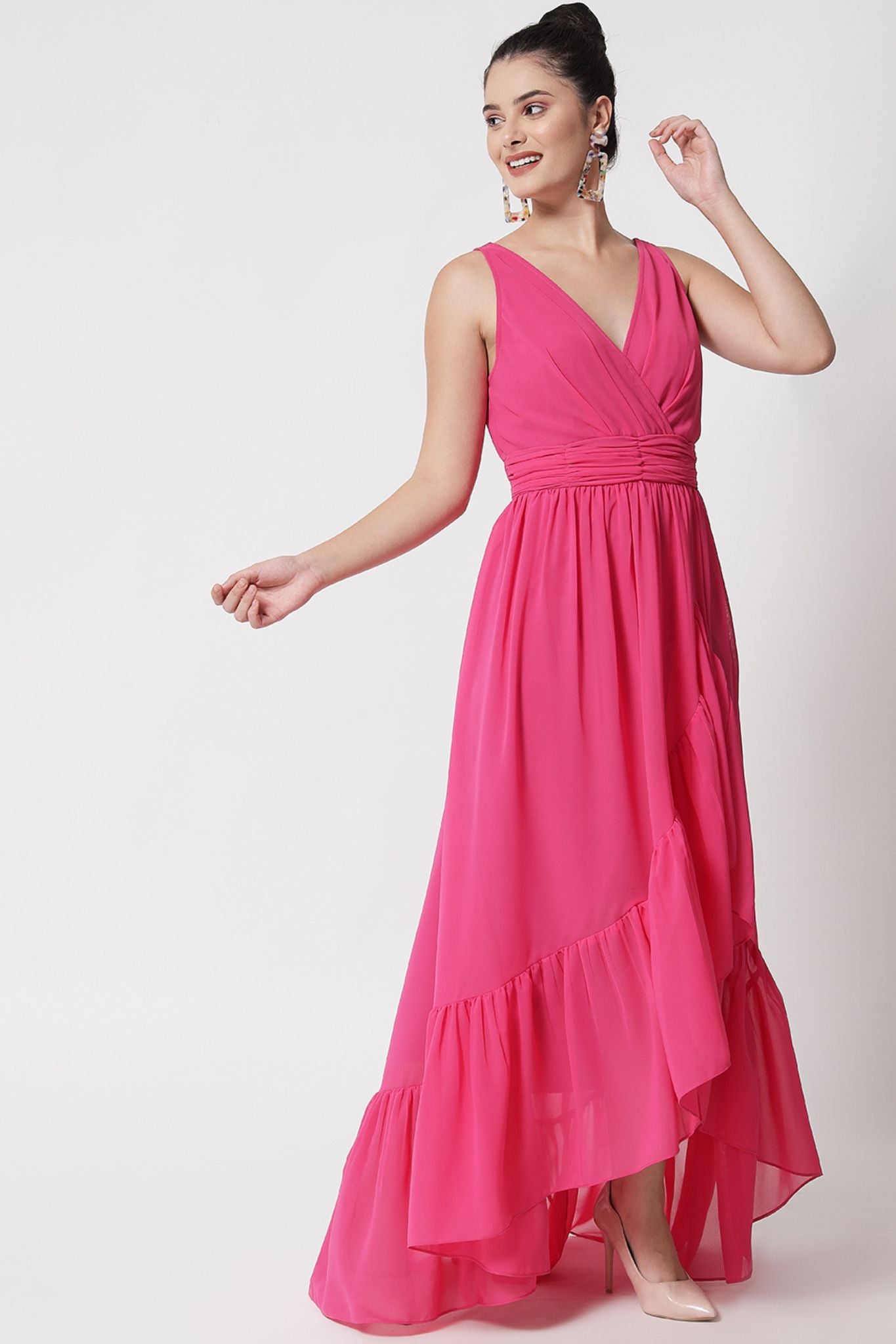 Surplice Bodice Pink High-Low Dress  - Alter Amour