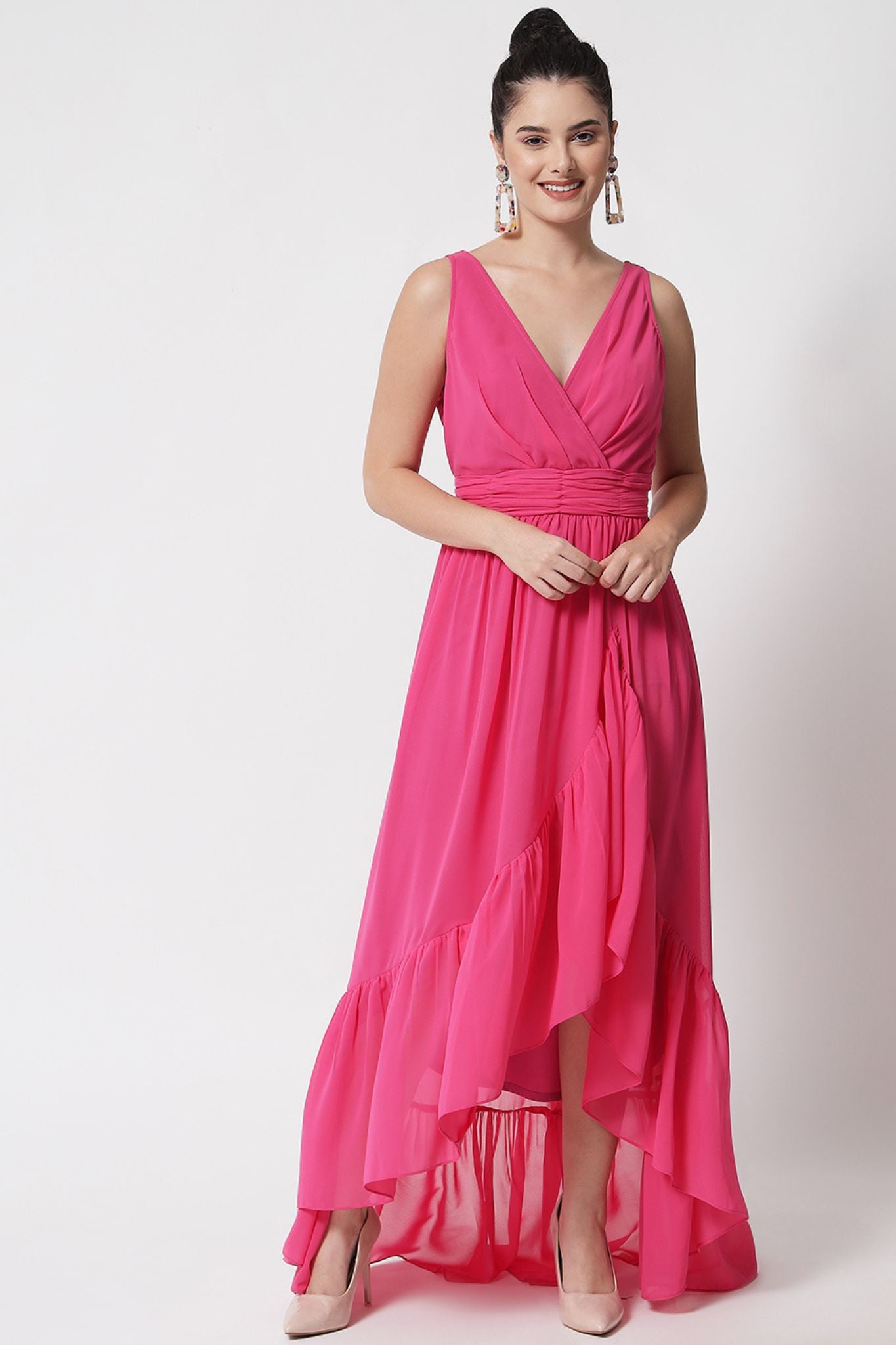 Surplice Bodice Pink High-Low Dress  - Alter Amour