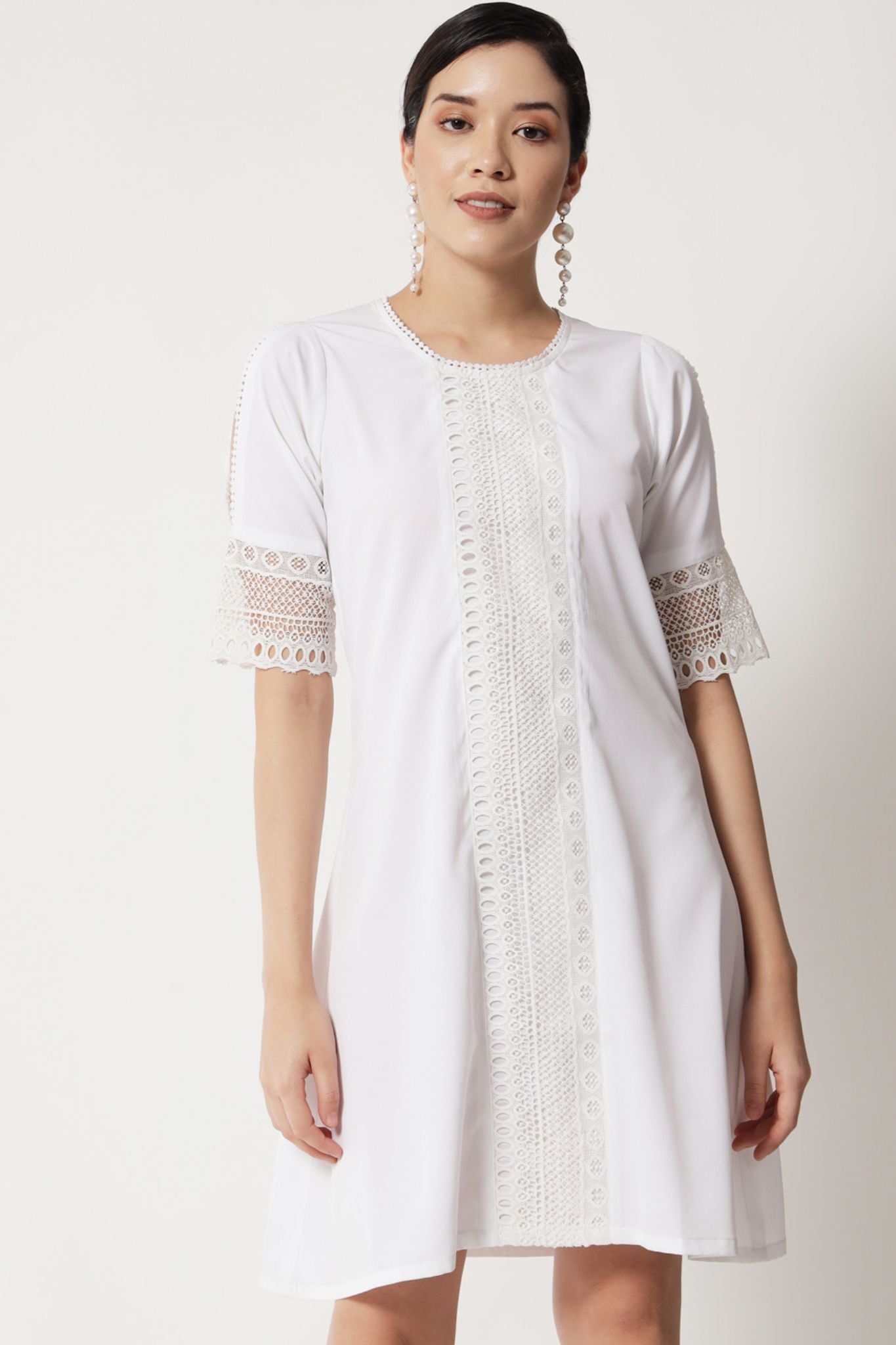 White Lace Insert Short Dress - Alter Amour