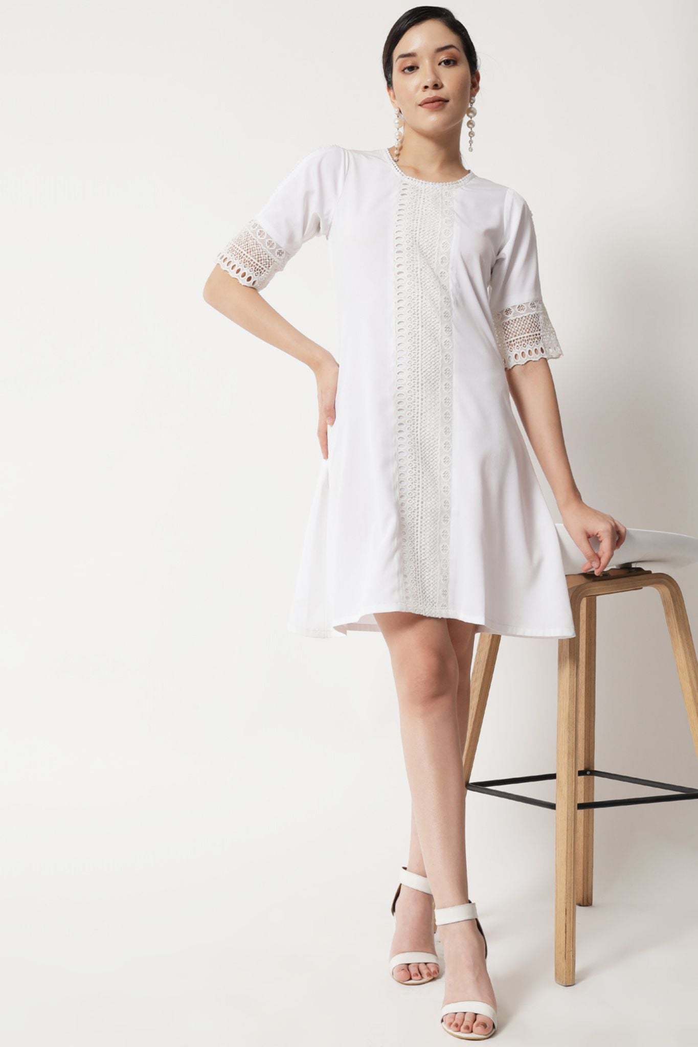 White Lace Insert Short Dress - Alter Amour