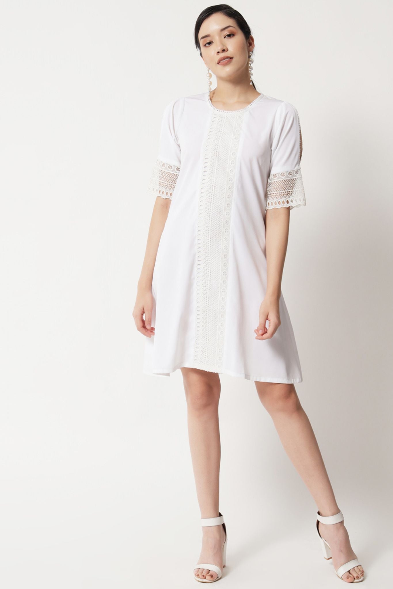 White Lace Insert Short Dress - Alter Amour