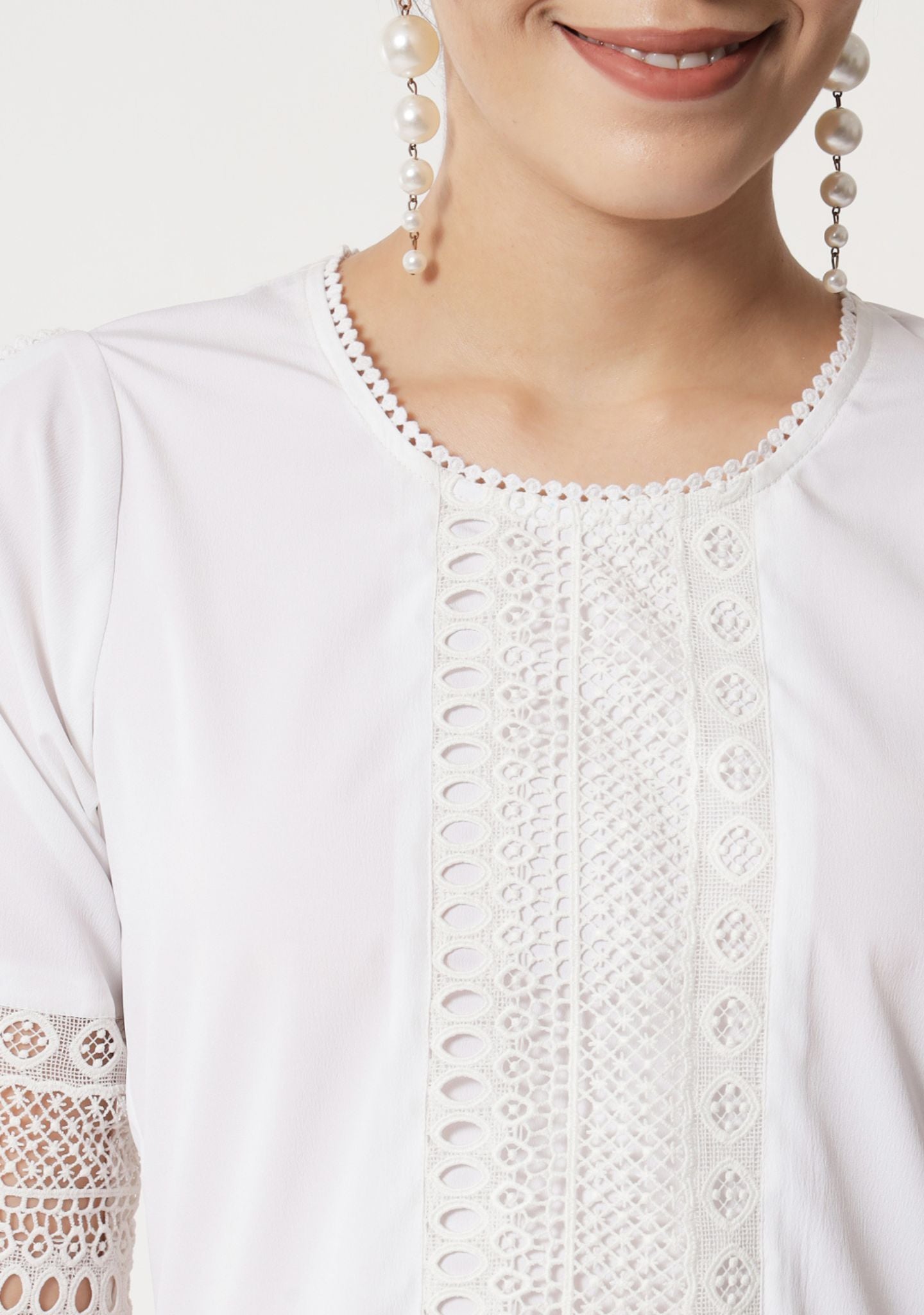 White Lace Insert Short Dress - Alter Amour