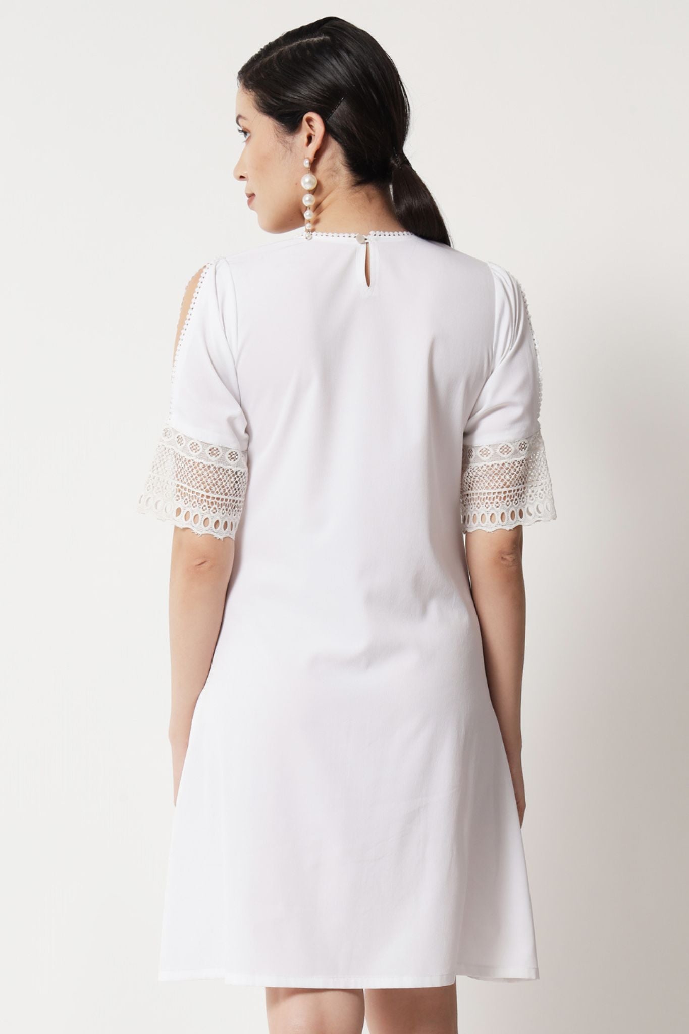 White Lace Insert Short Dress - Alter Amour