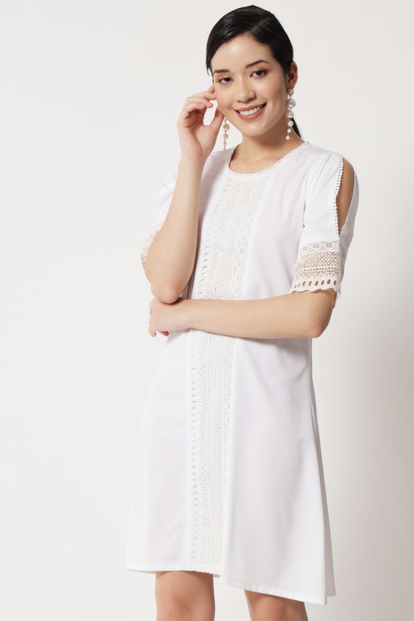 White Lace Insert Short Dress - Alter Amour