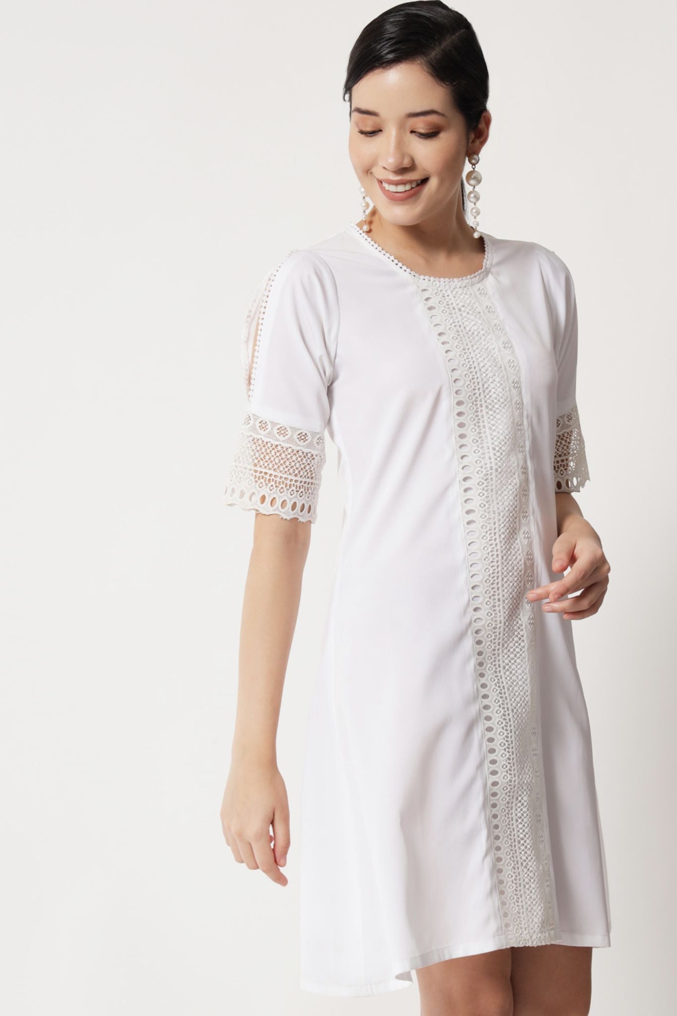 White Lace Insert Short Dress - Alter Amour