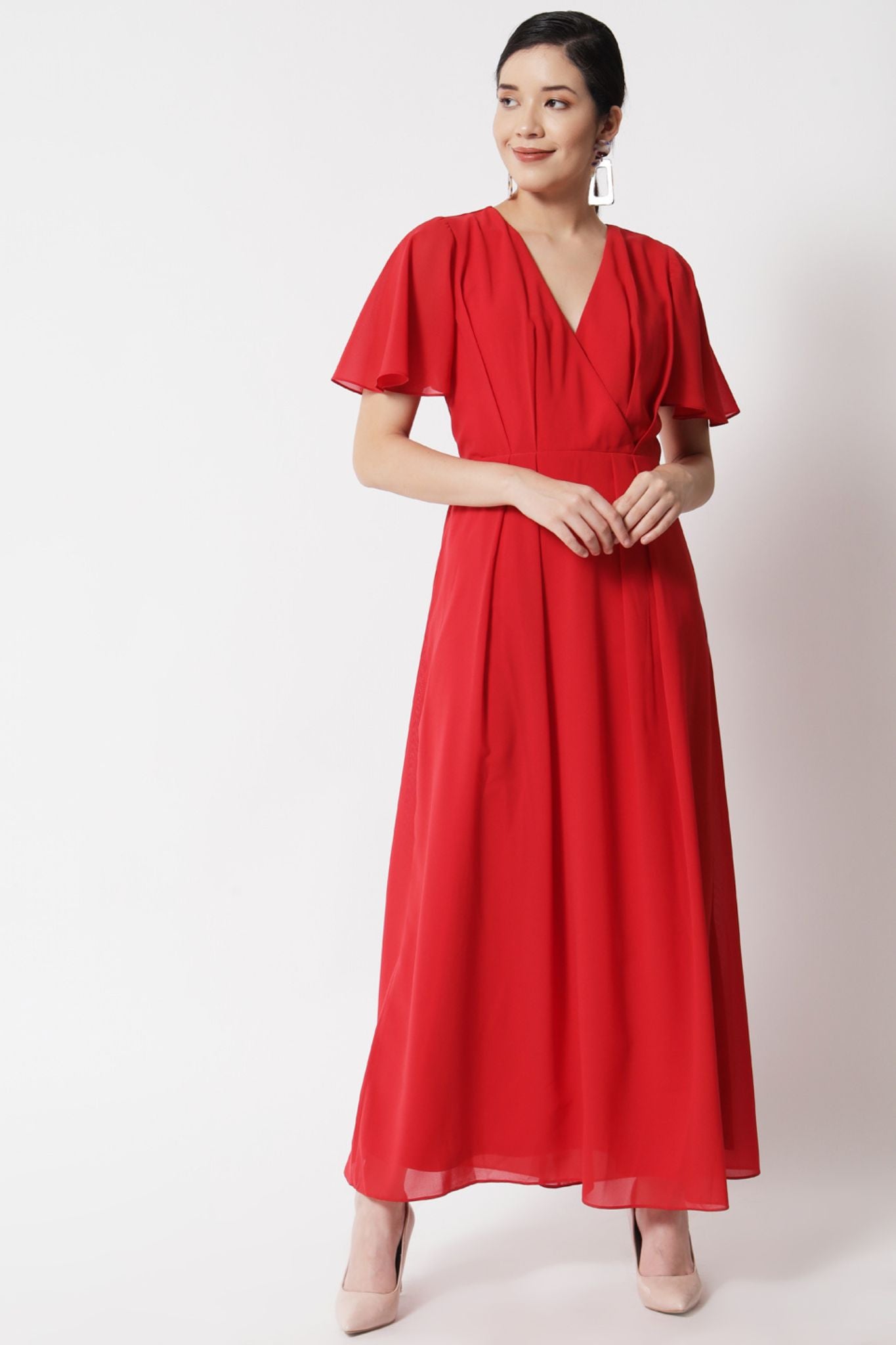 Wrap Bodice Red Dress